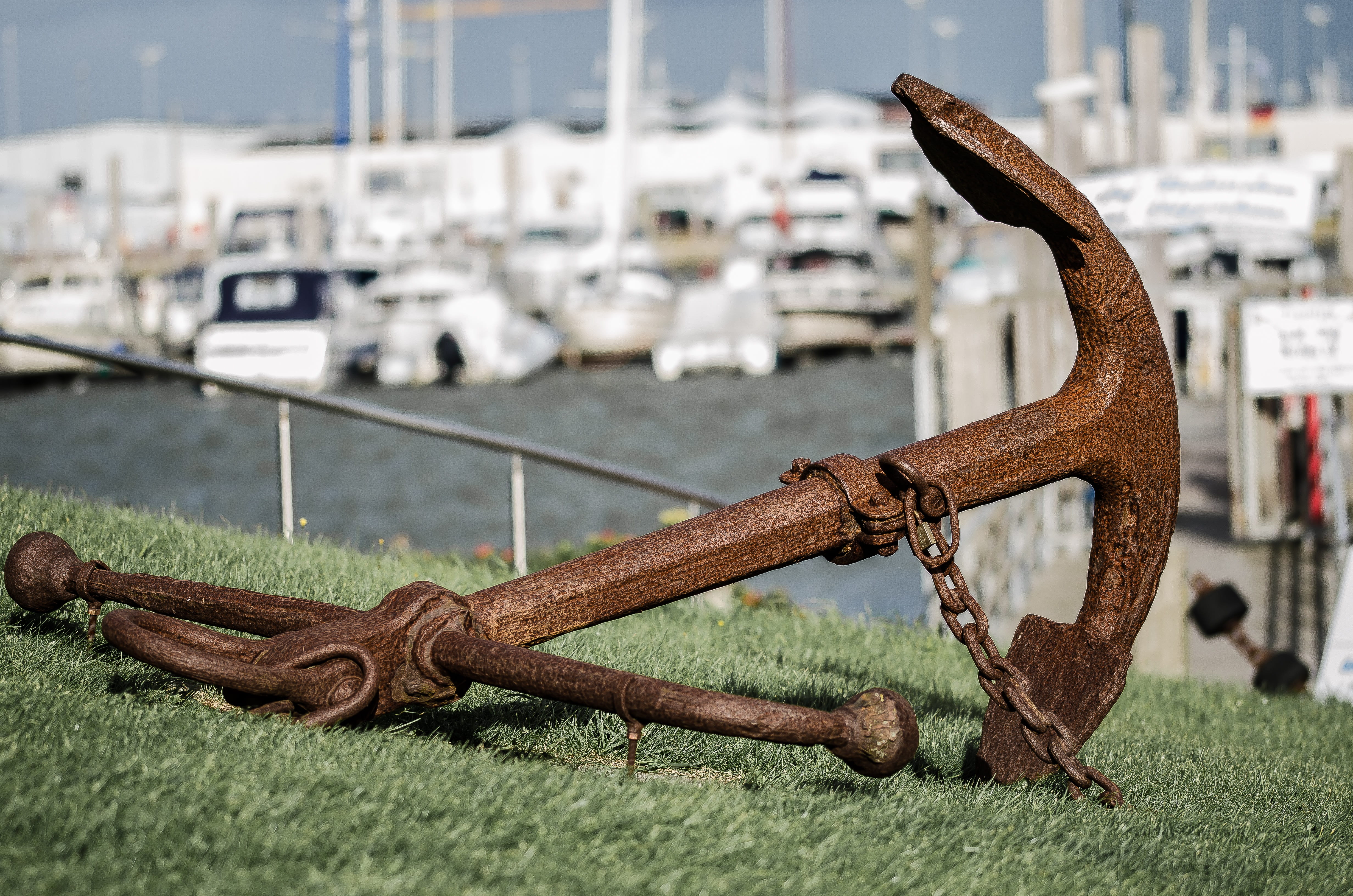 no people, ship, quiet, rusty, port, iron, water, sailboat, rusty red, old, anchor, investors, day, pier, mode of transportation, grass, old port, close up, HD Wallpaper