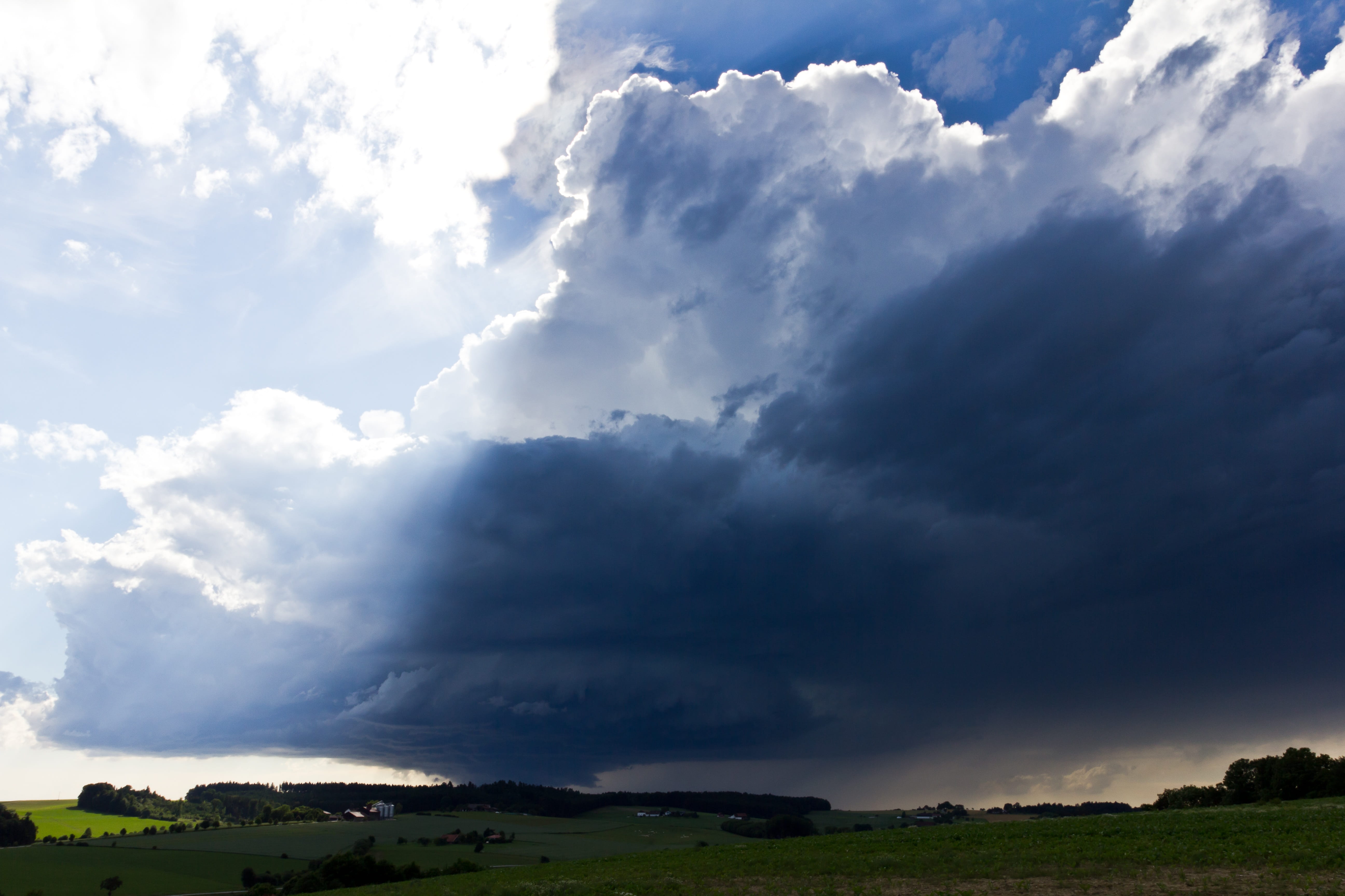 sky, beauty in nature, mothership, landscape, cloudscape, scenics - nature, cloud - sky, outdoors, thunderstorm, environment, meteorology, tree, sunbeam, HD Wallpaper