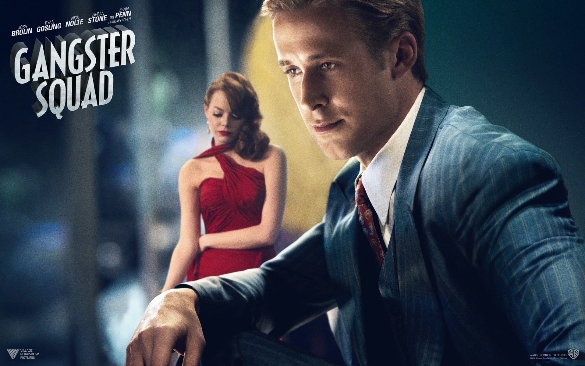 sgt. jerry wooters, Jerry wooters, costume, tie, dress, gangster squad, Ryan Gosling, 1080P, grace Faraday, Emma stone, HD Wallpaper