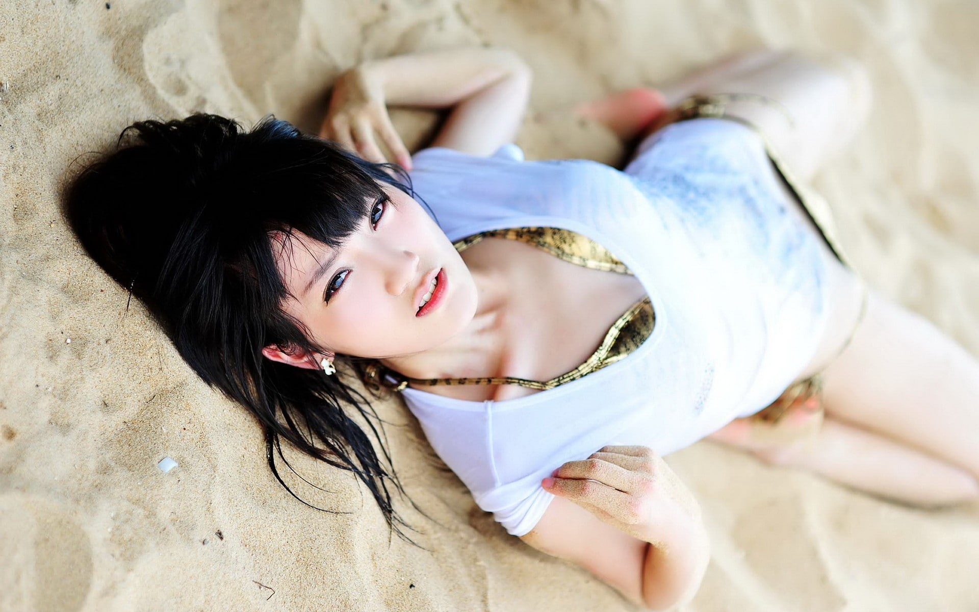 female, black, people, art, hair, Models, women, bangs, qi, 1080P, hd, asians, shu, HD Wallpaper