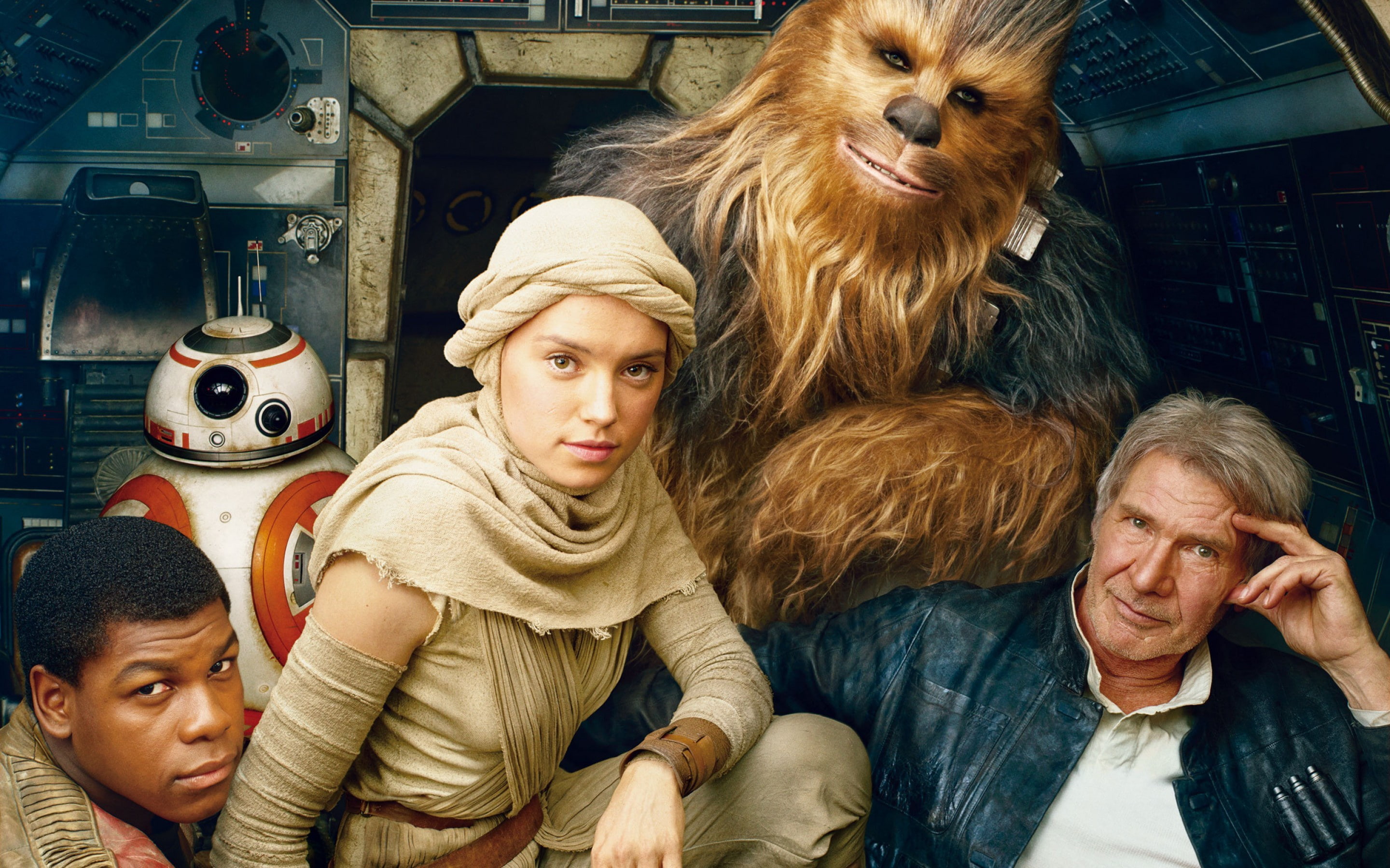 John Boyega, 2K, cinema, Rey, Daisy Ridley, Star Wars: The Force Awakens, Star Wars, Star Wars The Force Awakens, movie, Chewie, Star Wars 7, film, stormtrooper, HD Wallpaper