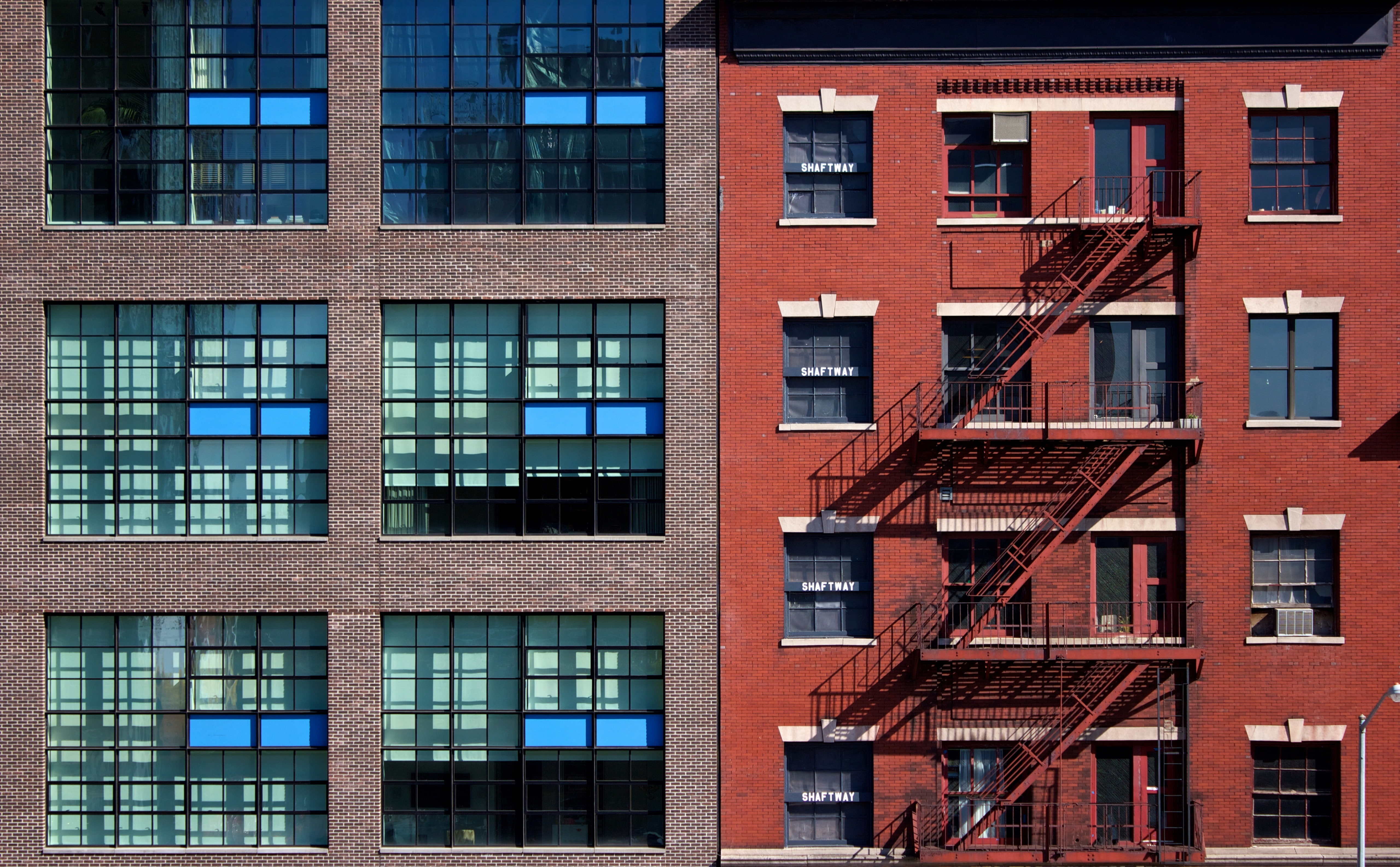 newyork, buildings, outdoors, Orange, buldings, fire escape, residential district, glass - material, steps and staircases, railing, full frame, New York, HD Wallpaper
