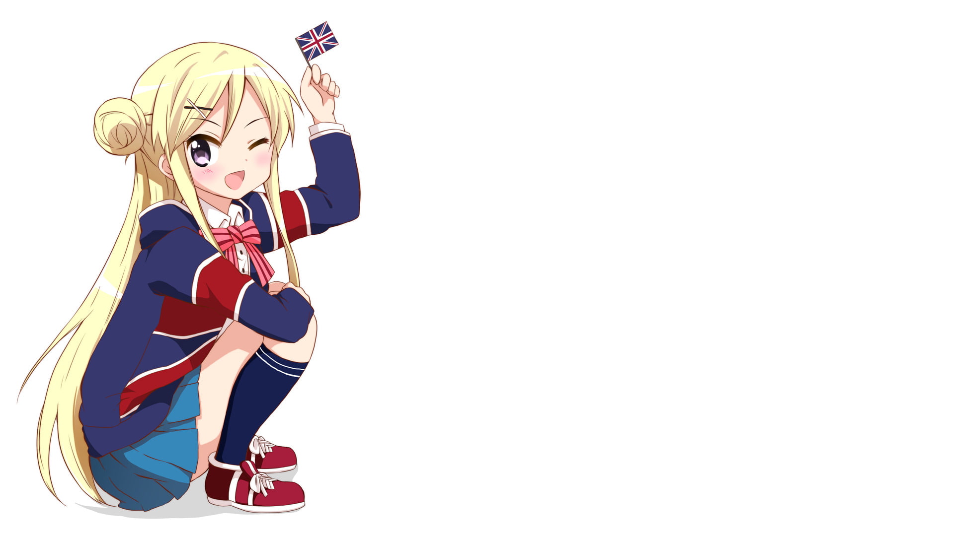 hair, beautiful people, young women, white background, emotion, adult, beautiful woman, one person, child, kin iro mosaic kujou karen anime girls union jack, HD Wallpaper
