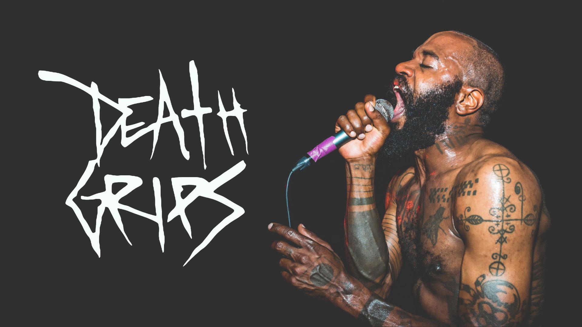 Death Grips, 1080P, music, beard, men, eyes closed, facial hair, standing, one person, creativity, art and craft, holding, microphone, black background, HD Wallpaper