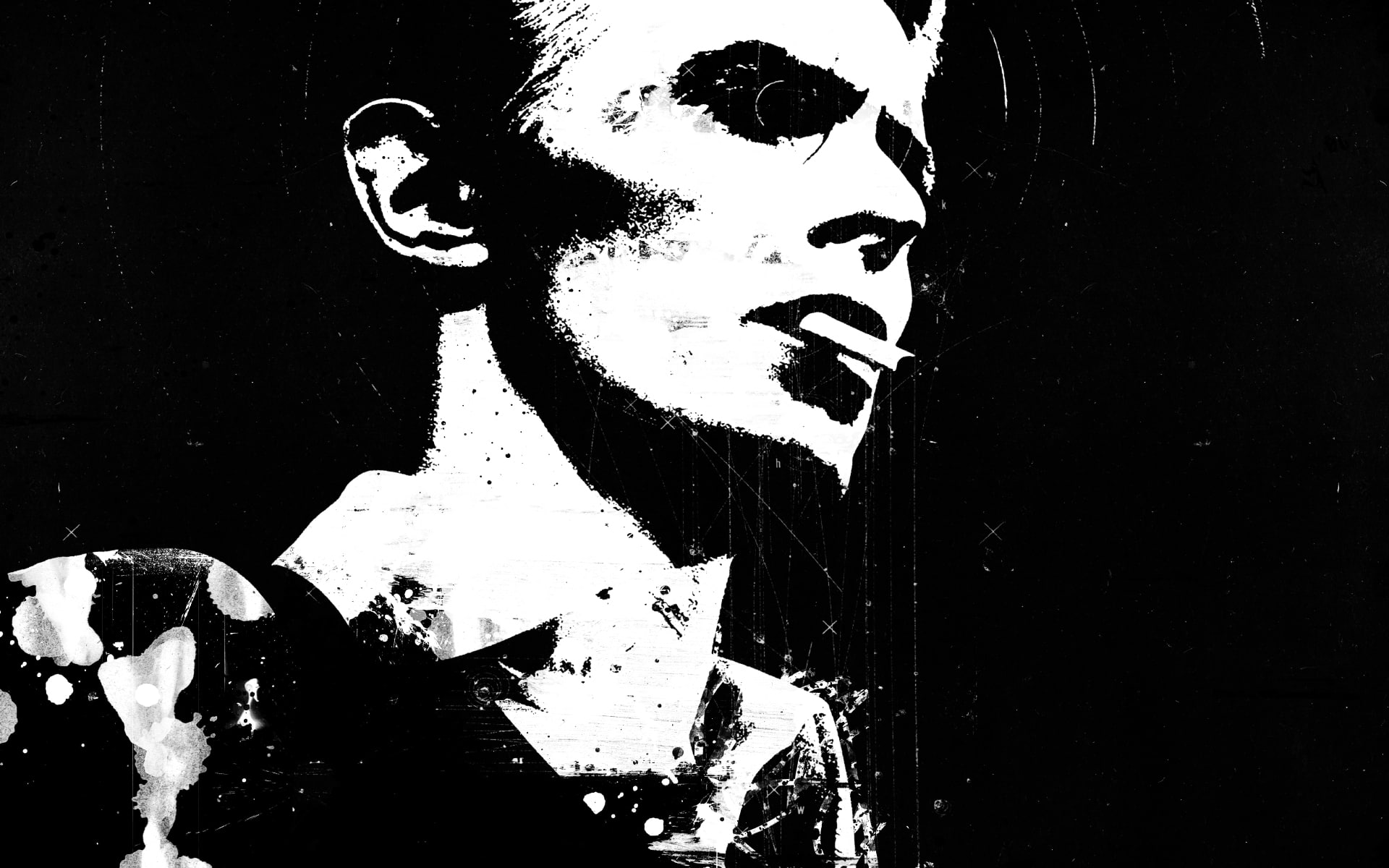 david, digital/artwork, bw, 1080P, smoking, bowie, hd, HD Wallpaper
