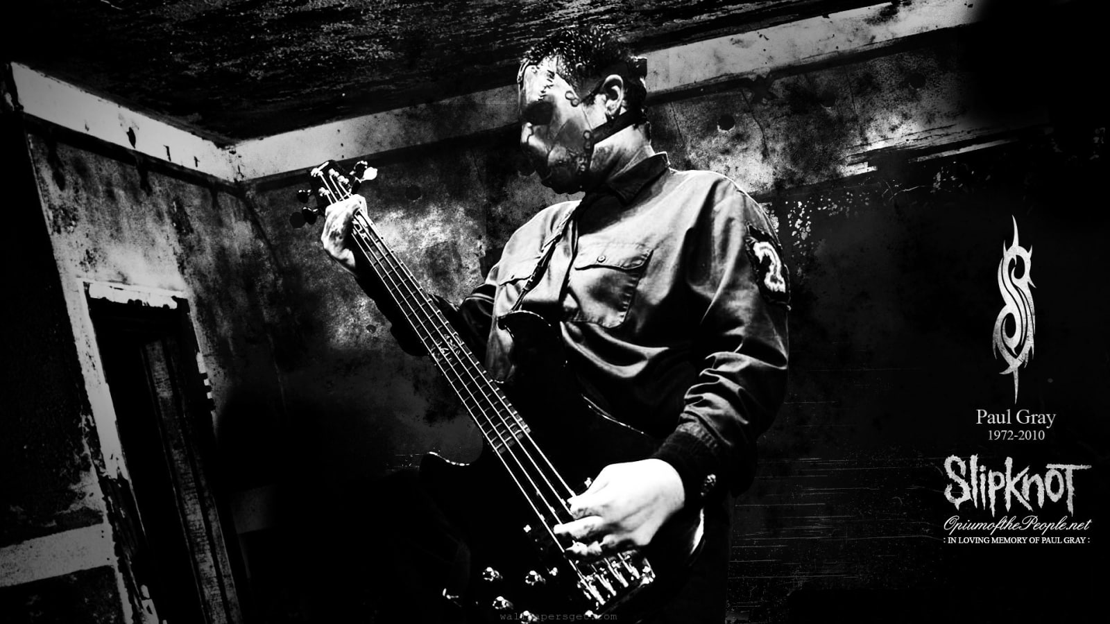 slipknot, mask, bw, guitar, gray, music, 720P, paul, bass, hd, HD Wallpaper