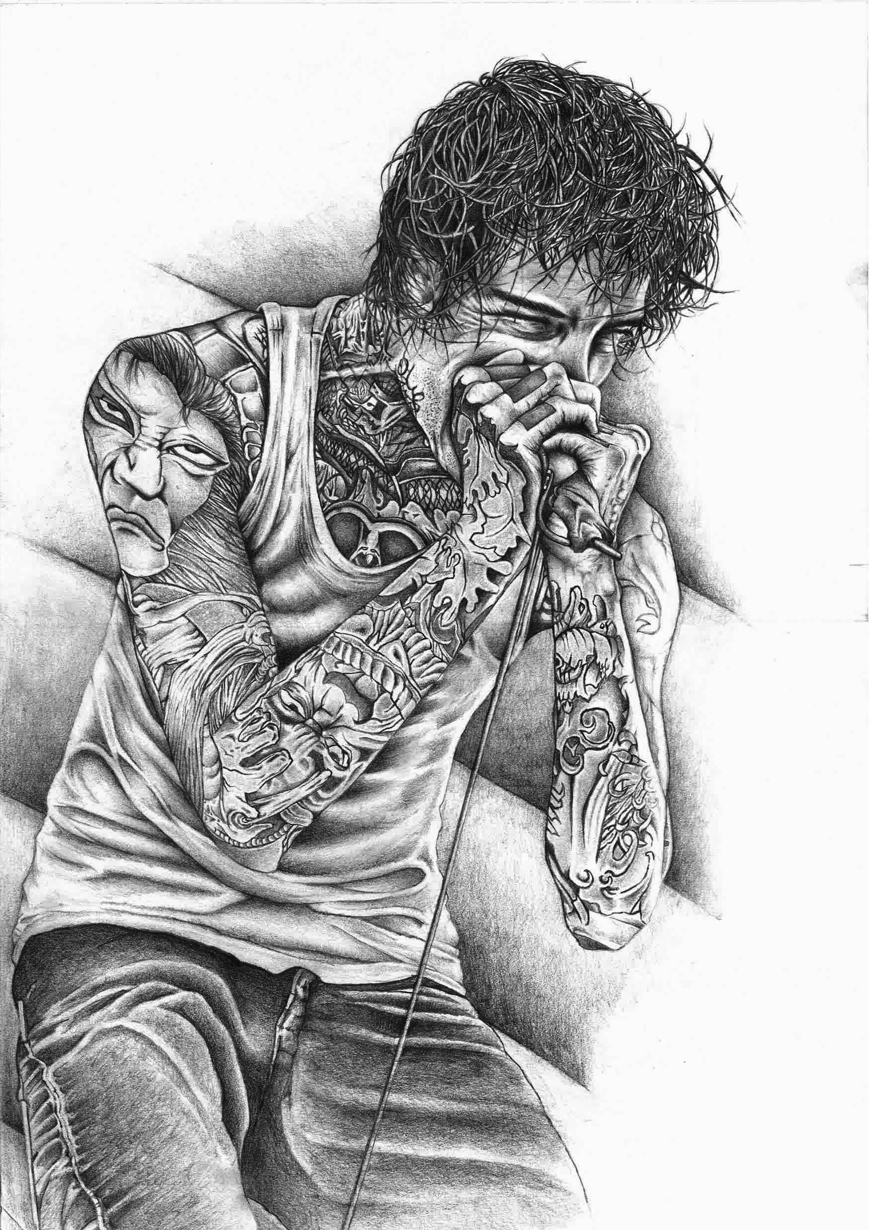 men, human body part, young men, Deathcore, adult, front view, 1080P, human hair, indoors, Mitch Lucker, drawing, Suicide Silence, real people, casual clothing, Phone HD Wallpaper
