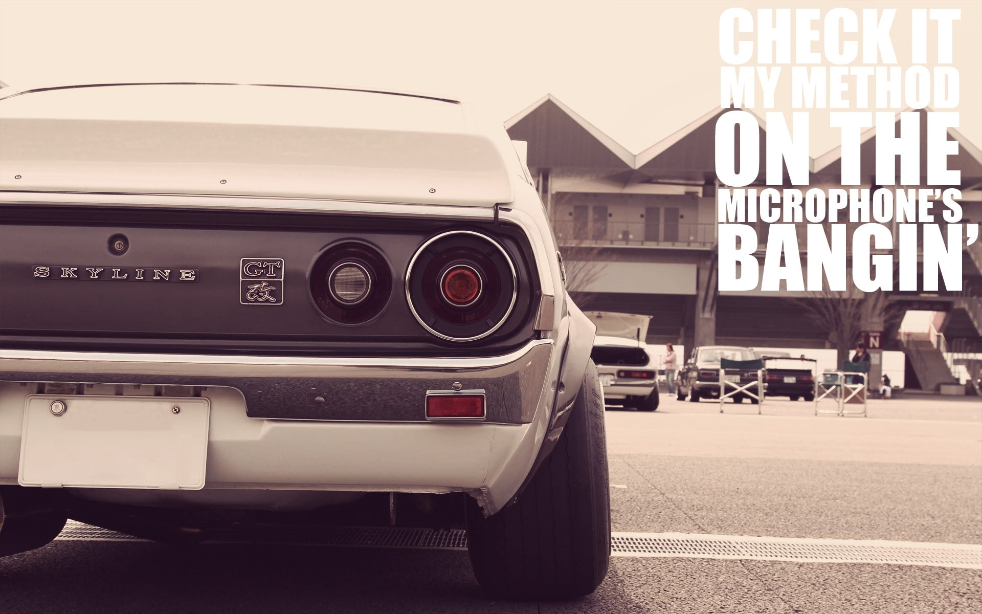 Nissan Skyline, 1080P, vehicle, typography, hip hop, car, lyrics, Nissan GTR, 2000GT, Wu-Tang Clan, Hakosuka, Nissan, HD Wallpaper