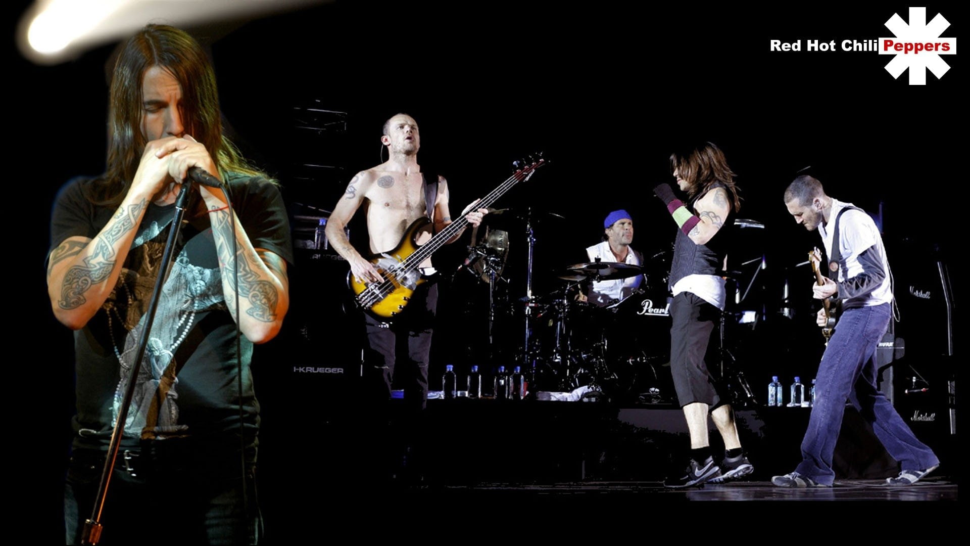 entertainment occupation, electric guitar, musical instrument, skill, Red Hot Chili Peppers, artist, standing, concert, 1080P, stage - performance space, HD Wallpaper