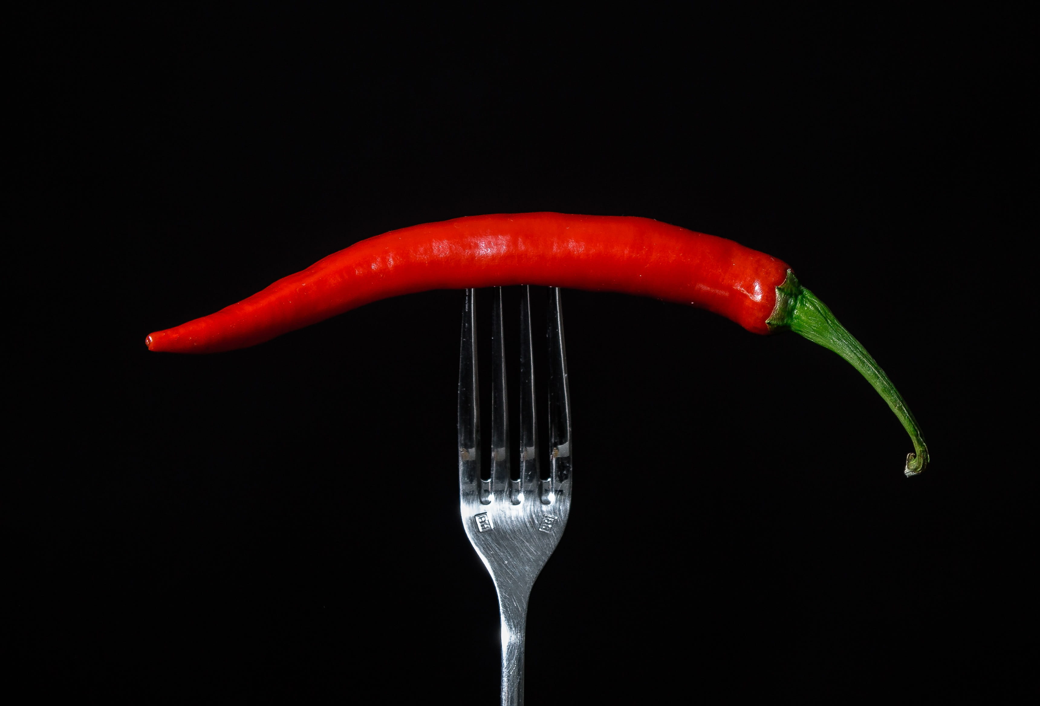 black background, pods, kitchen utensil, cutlery, steel, food, close-up, hot peppers, fiery, hot, no people, red chili pepper, eating utensil, season, chili pepper, HD Wallpaper