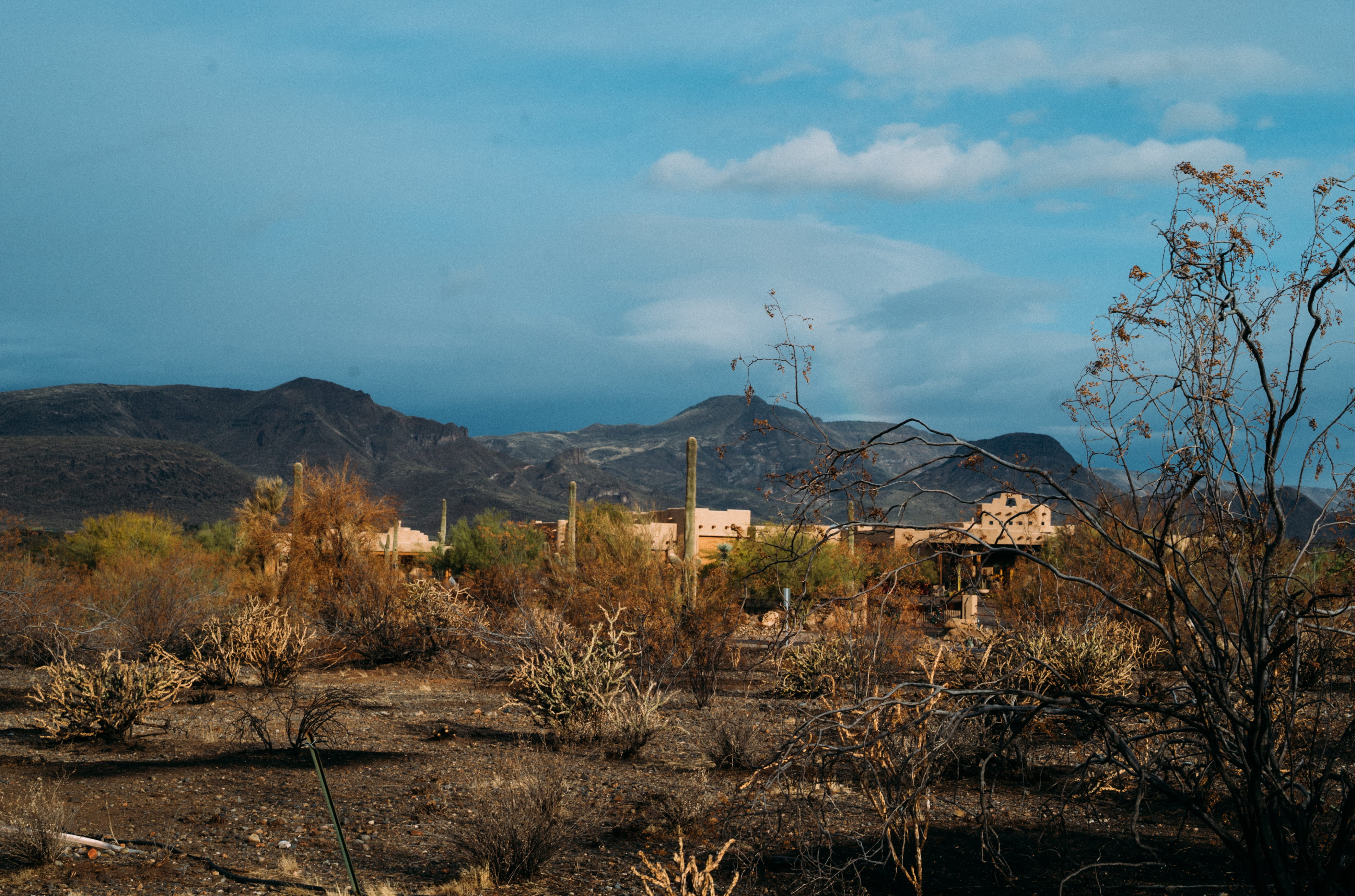 nature, cloud - sky, environment, trees, no people, adobe, mountains, arizona, building, blue sky, outdoors, light blue, tranquil scene, house, dead, scenics - nature, HD Wallpaper