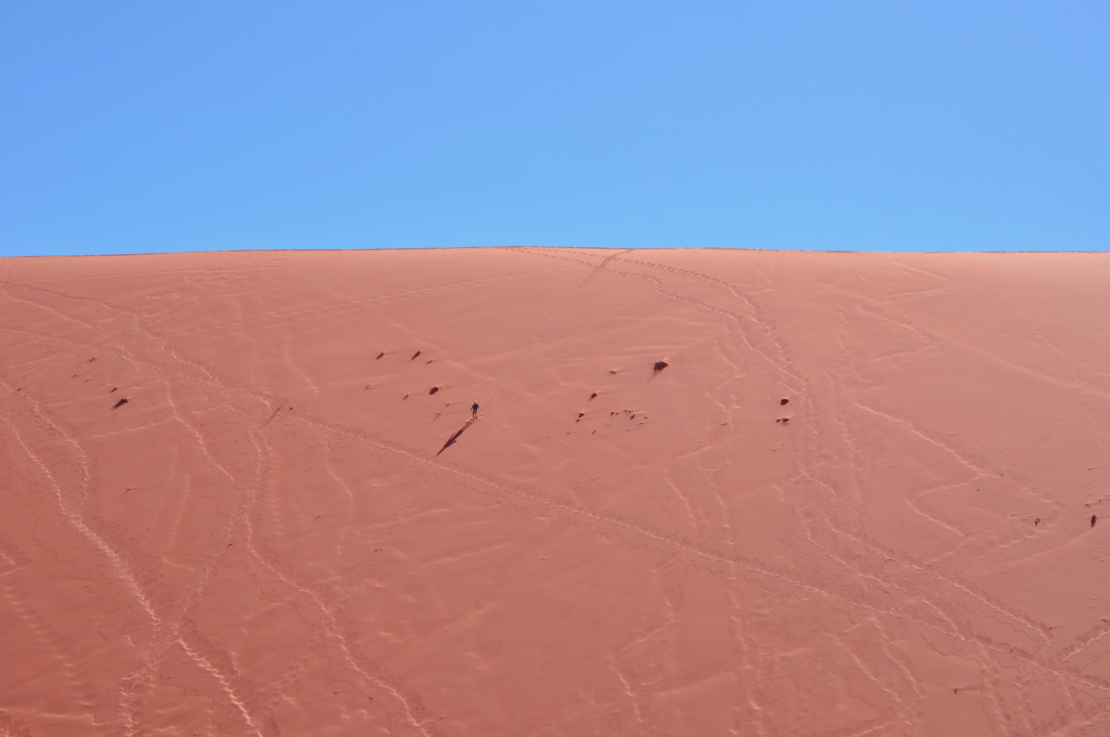 shadow, landscape, beauty in nature, sand dune, scale, tranquil scene, desert, climate, wanderlust, sossusvlei, tranquility, 4K, travelling, blue, horizon over land, HD Wallpaper