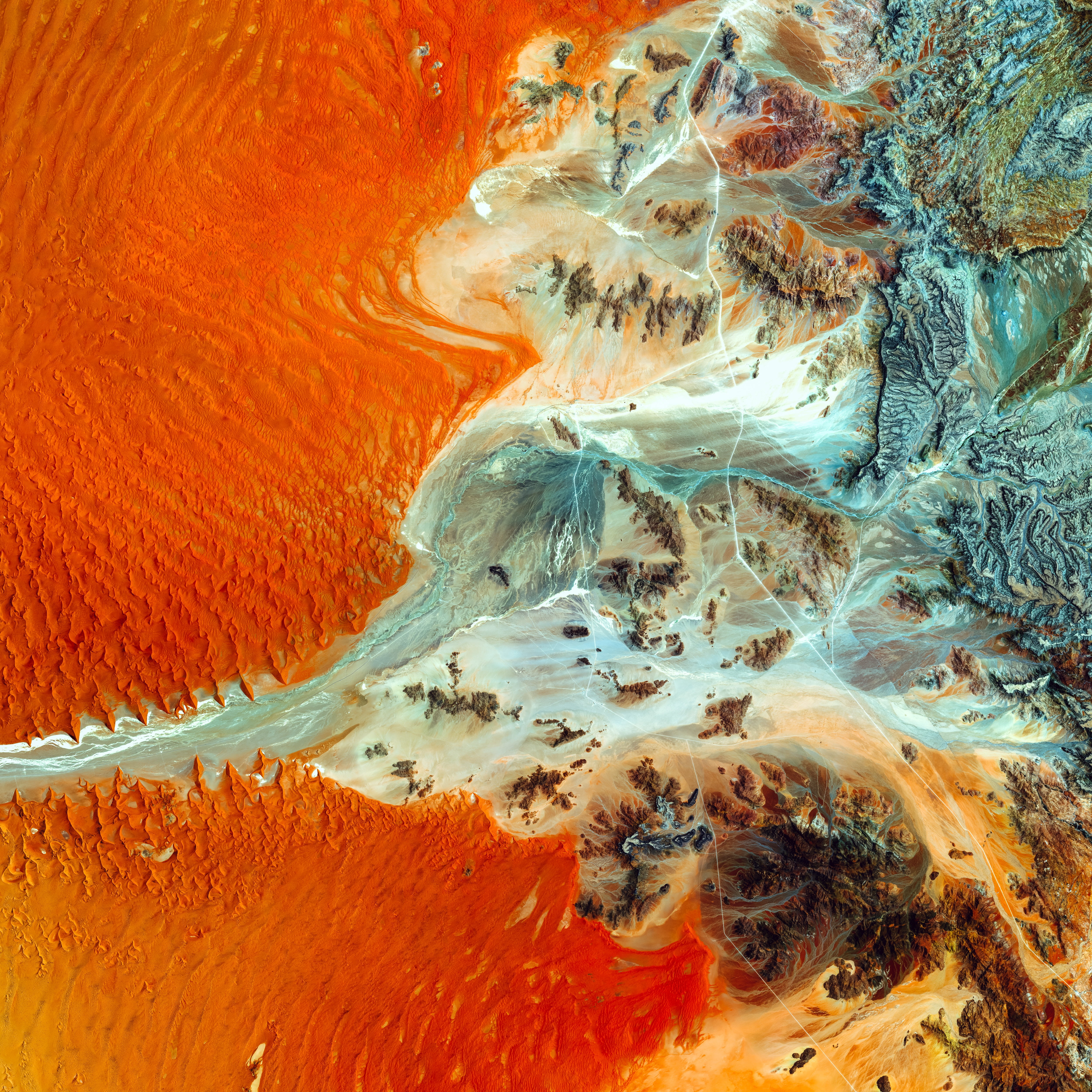orange color, non-urban scene, desert, landscape, pattern, africa, view from above, beauty in nature, namib, 4K, no people, close-up, tranquility, power in nature, Phone HD Wallpaper