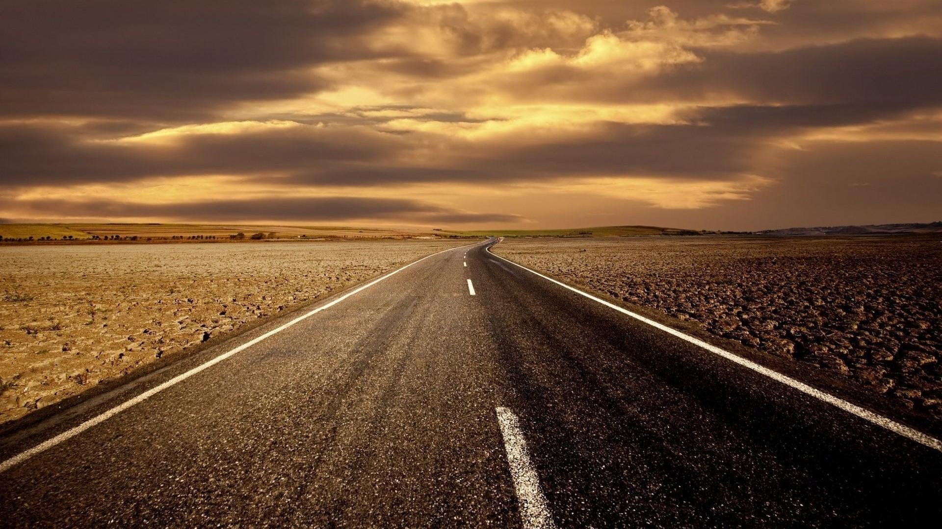 highway, sun, urban skyline, direction, cloud - sky, nature, landscape, no people, land, sunlight, environment, cloudy, road, drought, 1080P, diminishing perspective, HD Wallpaper