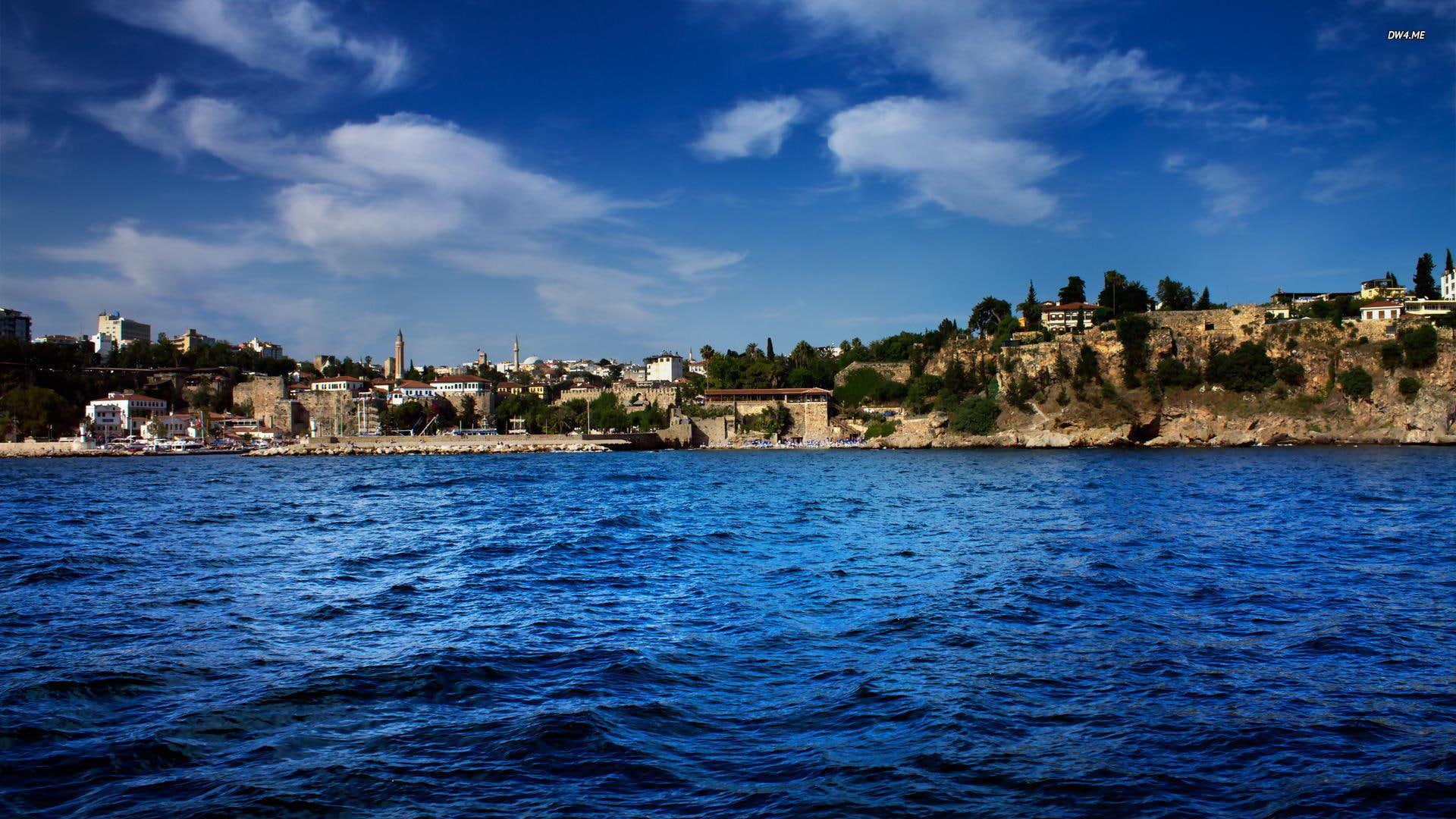 turkey, blue, coastal, antalya, town, 1080P, nature and landscapes, mediterranean, HD Wallpaper