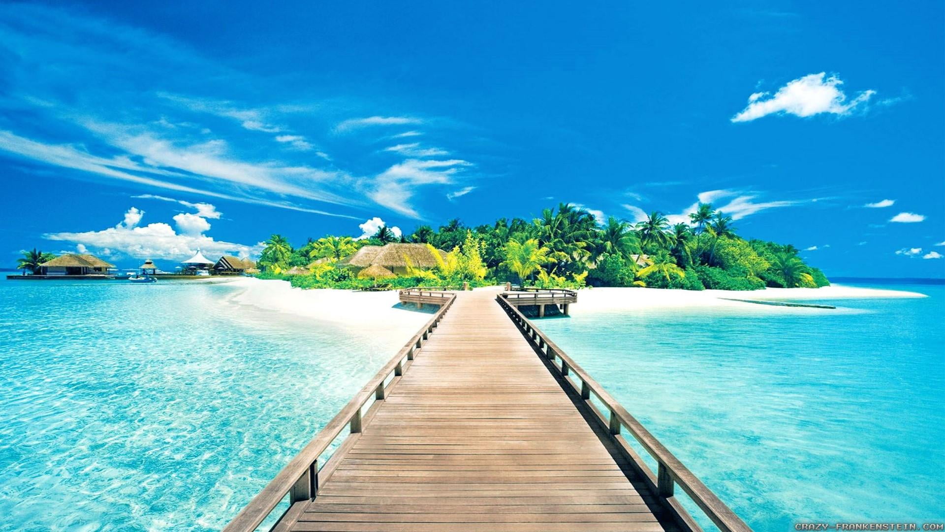 pier, tranquility, blue, sea, summer, turquoise colored, cloud - sky, tranquil scene, 1080P, the way forward, sky, leisure, caribbean, idyllic, tourism, HD Wallpaper