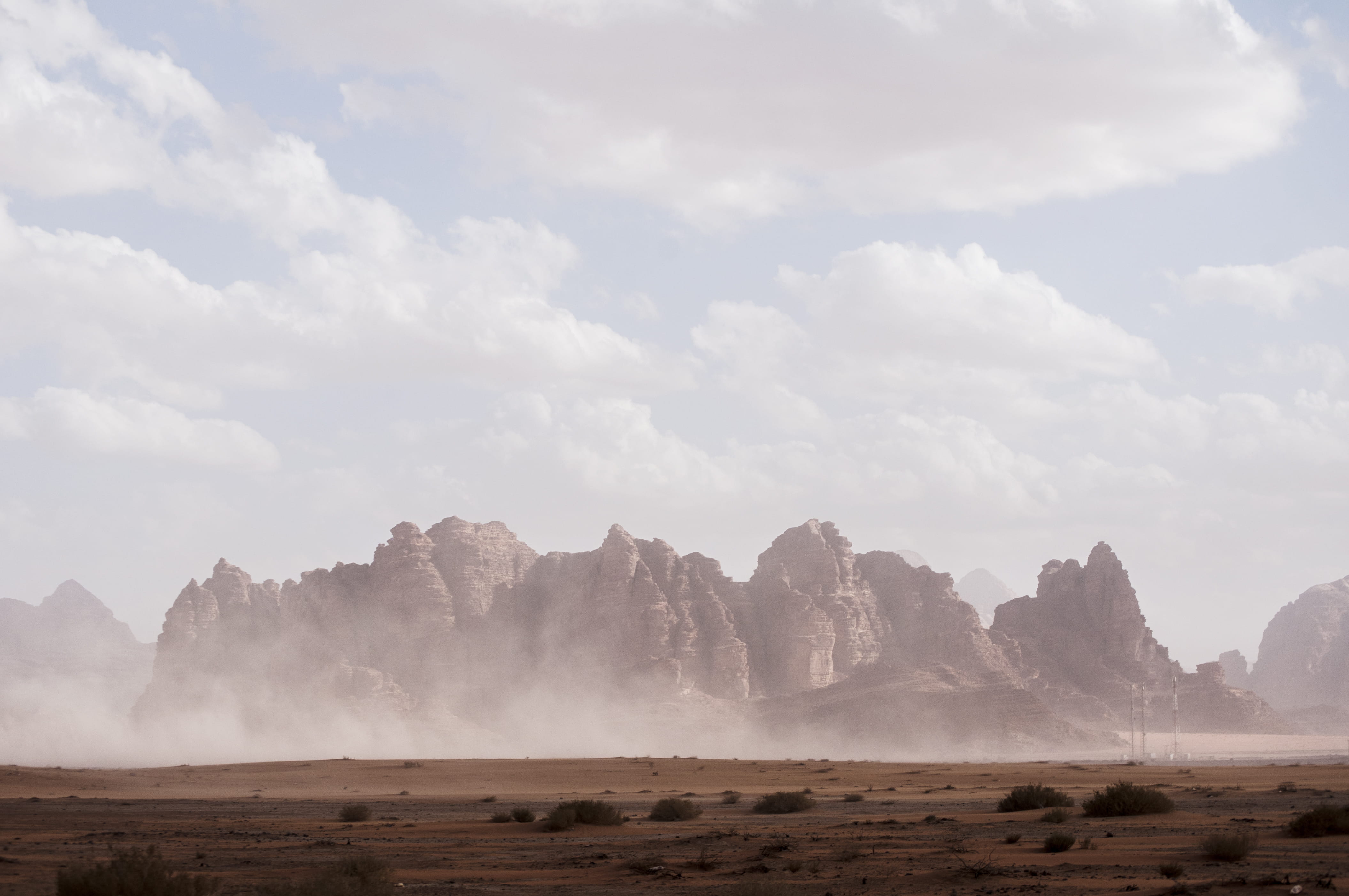 beauty in nature, white, wadi rum, wadirum, weather, cumulus, climate, tranquil scene, mars, rock formation, scenics - nature, tranquility, no people, planet, HD Wallpaper