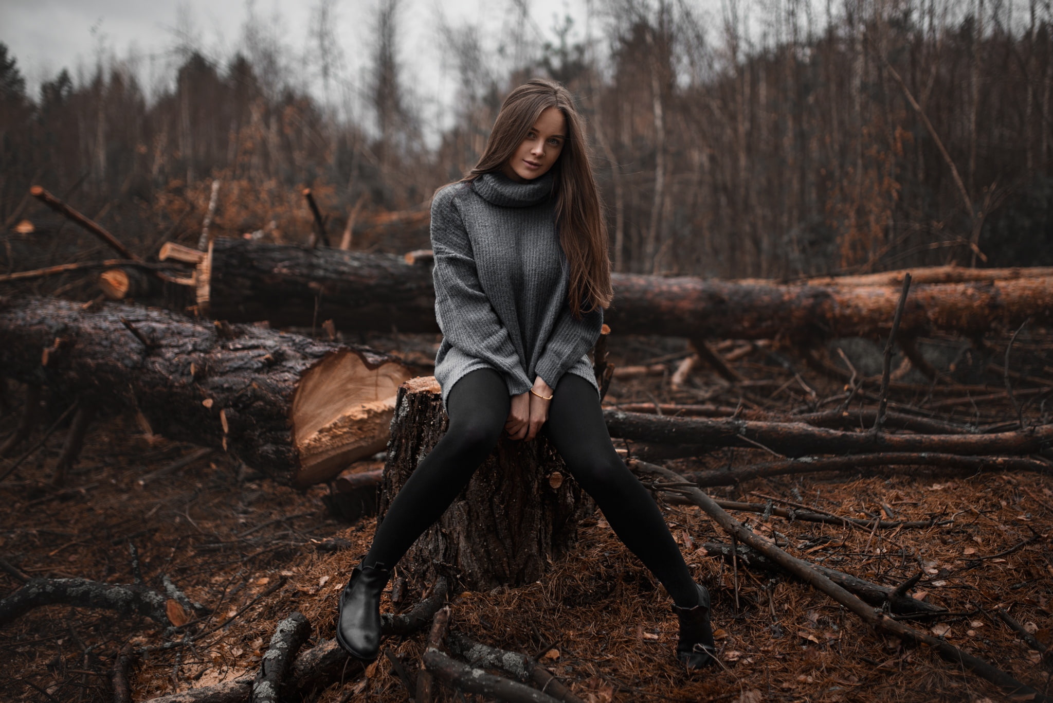 hairstyle, forest, outdoors, day, portrait, 1080P, nose ring, young women, real people, casual clothing, beautiful woman, wood, land, focus on foreground, HD Wallpaper