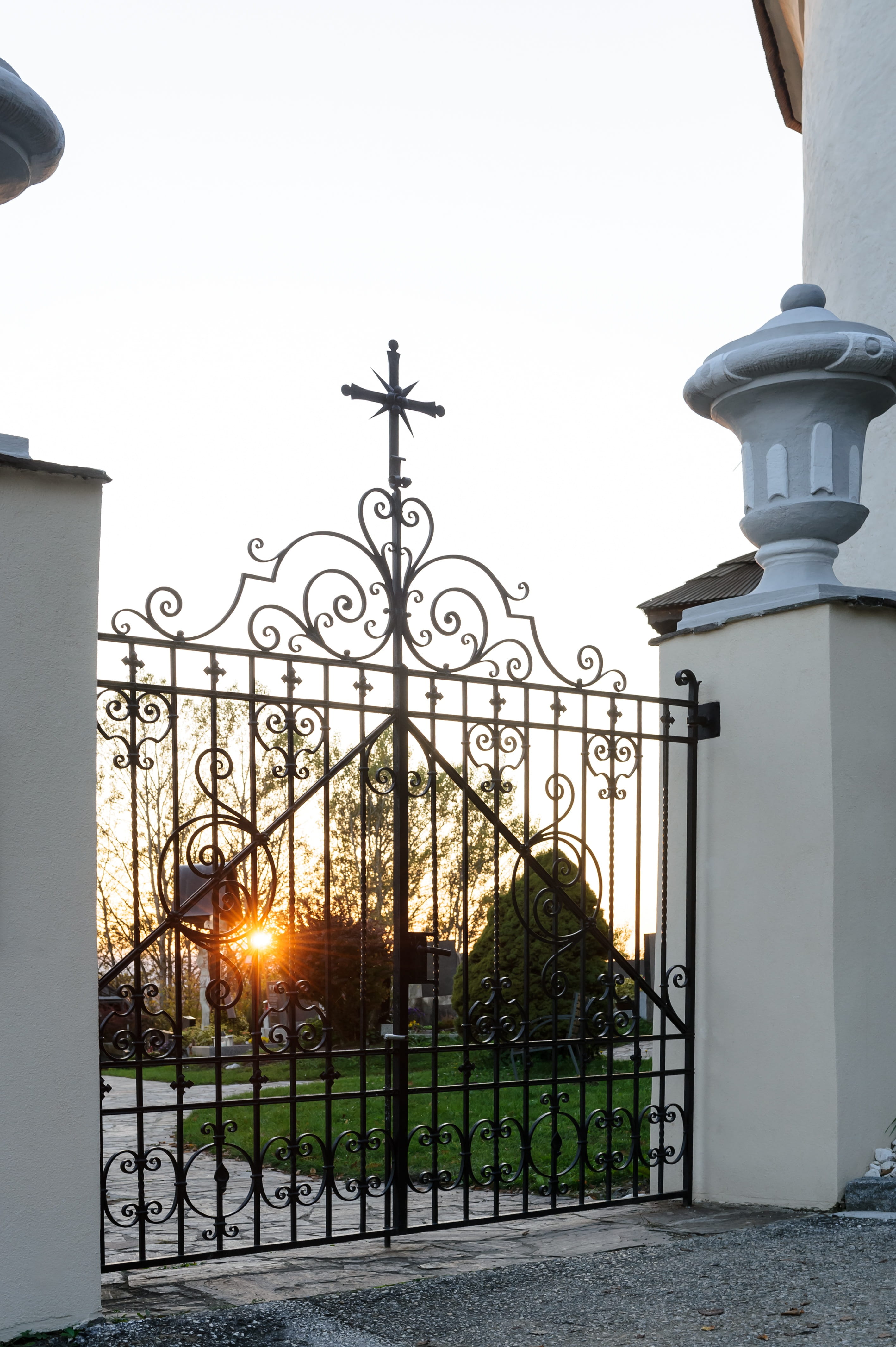 protection, fence, feeling, no people, security, safety, boundary, mourning, wrought iron, evening, religion, outdoors, built structure, sky, gate, day, Phone HD Wallpaper