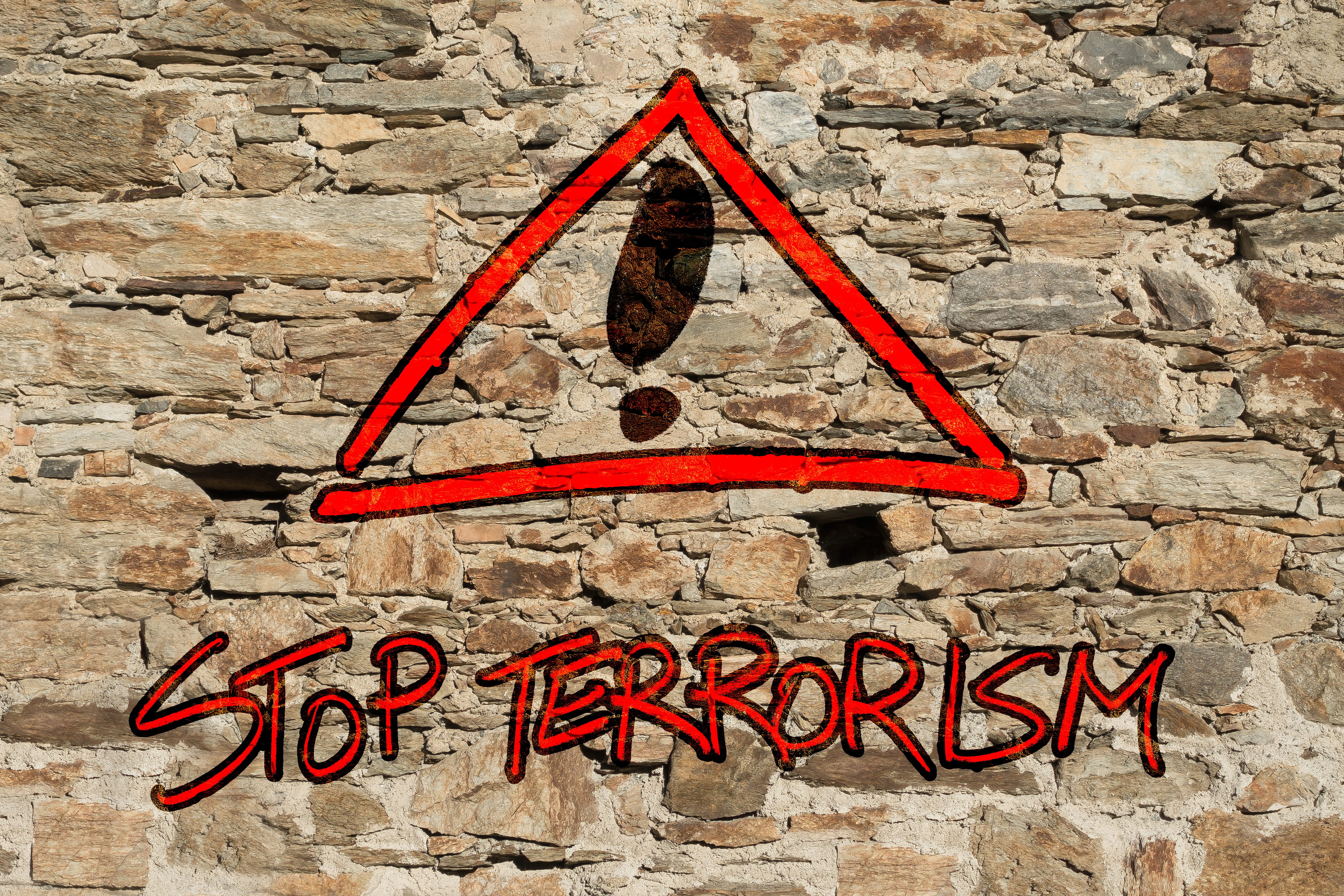 wall - building feature, crime, red, destruction, western script, no people, road sign, terror, attacks, outdoors, stone material, creativity, terrorism, HD Wallpaper