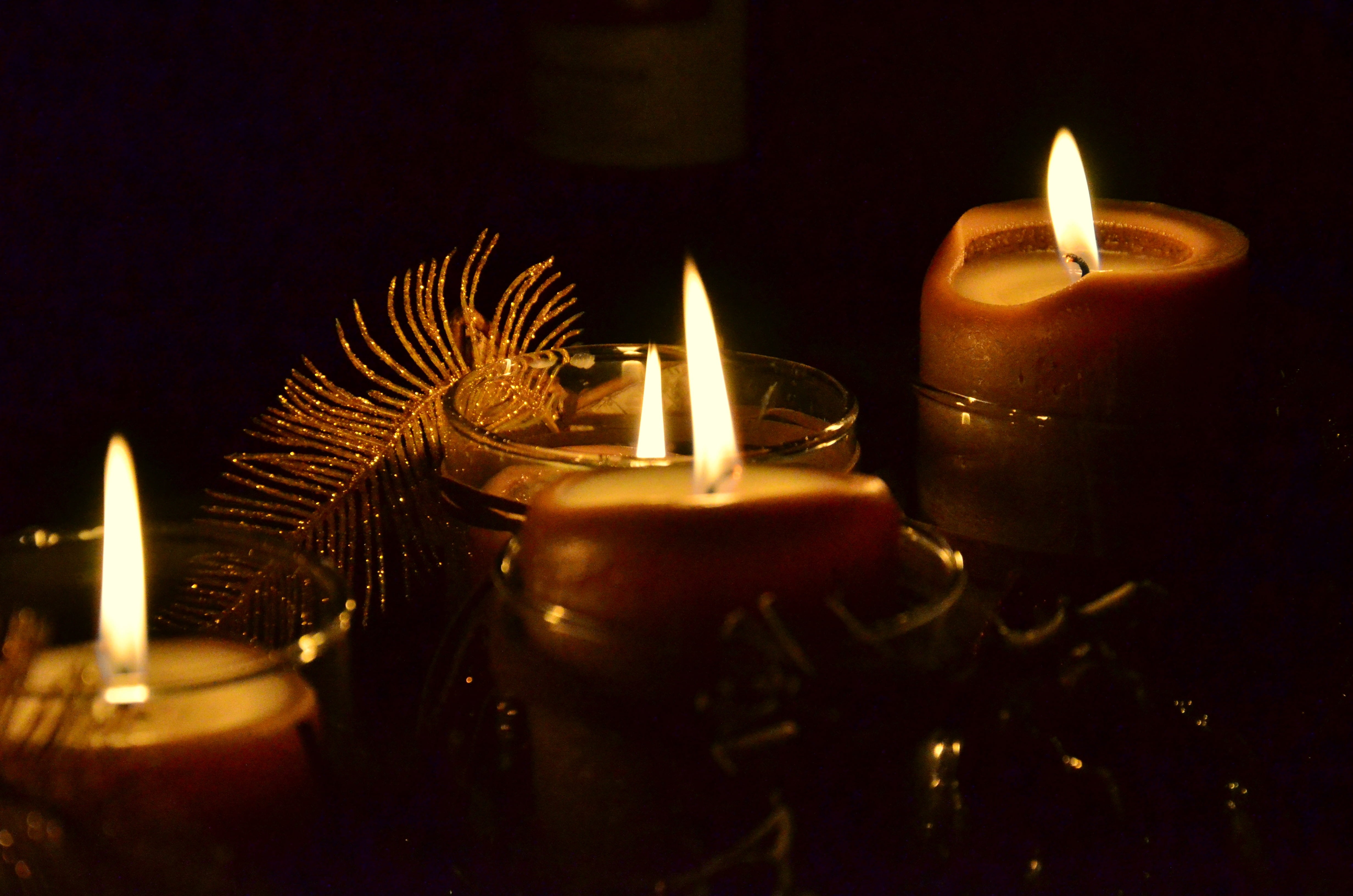 photography, spirituality, religion, illuminated, lighted, dark, glowing, close, celebration, place of worship, light, fire, electric lamp, advent candle, HD Wallpaper