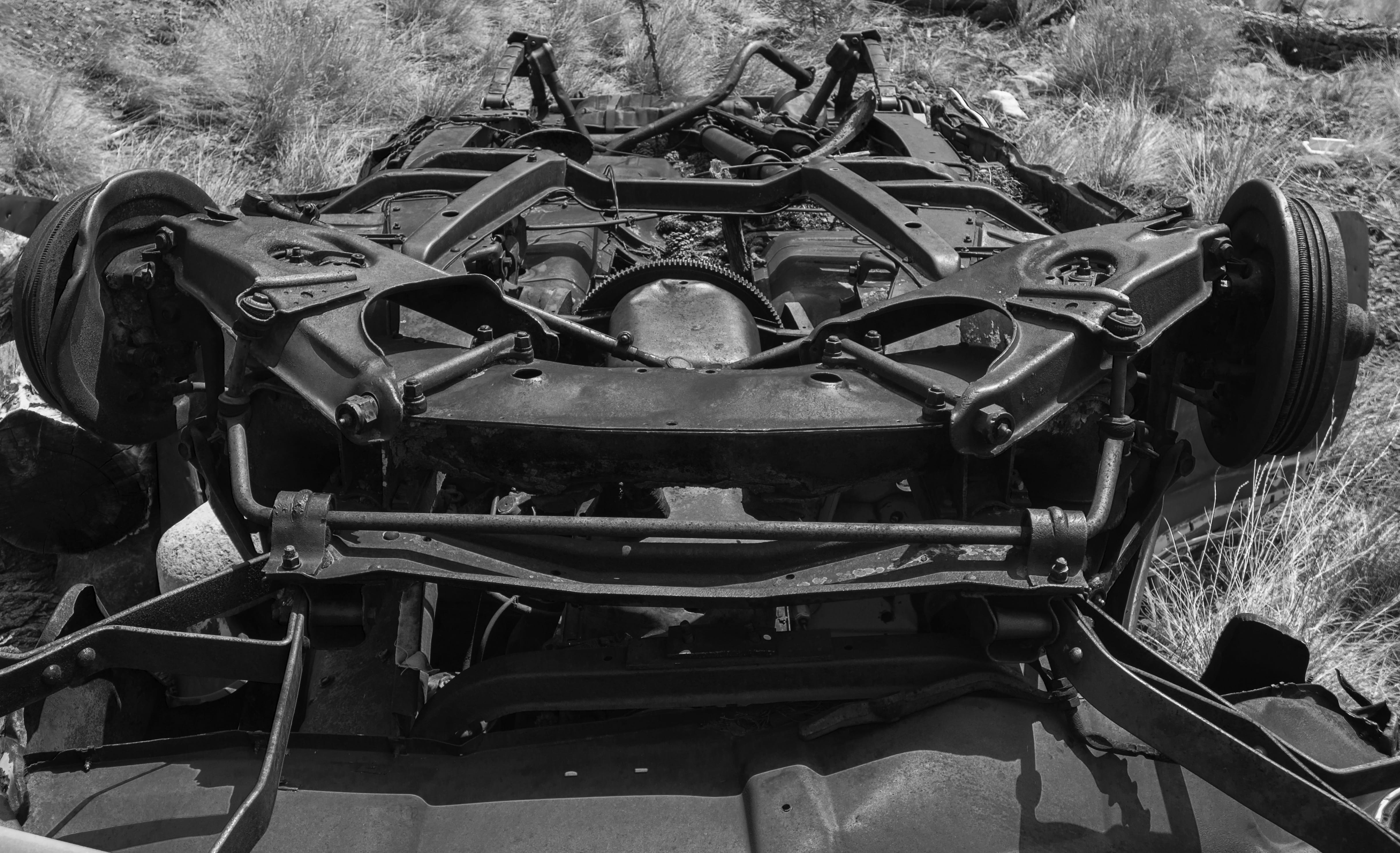 outdoors, kamloops, control, mode of transportation, transportation, rust, field, old, close-up, train, desert, black and white, 4K, car, land vehicle, HD Wallpaper