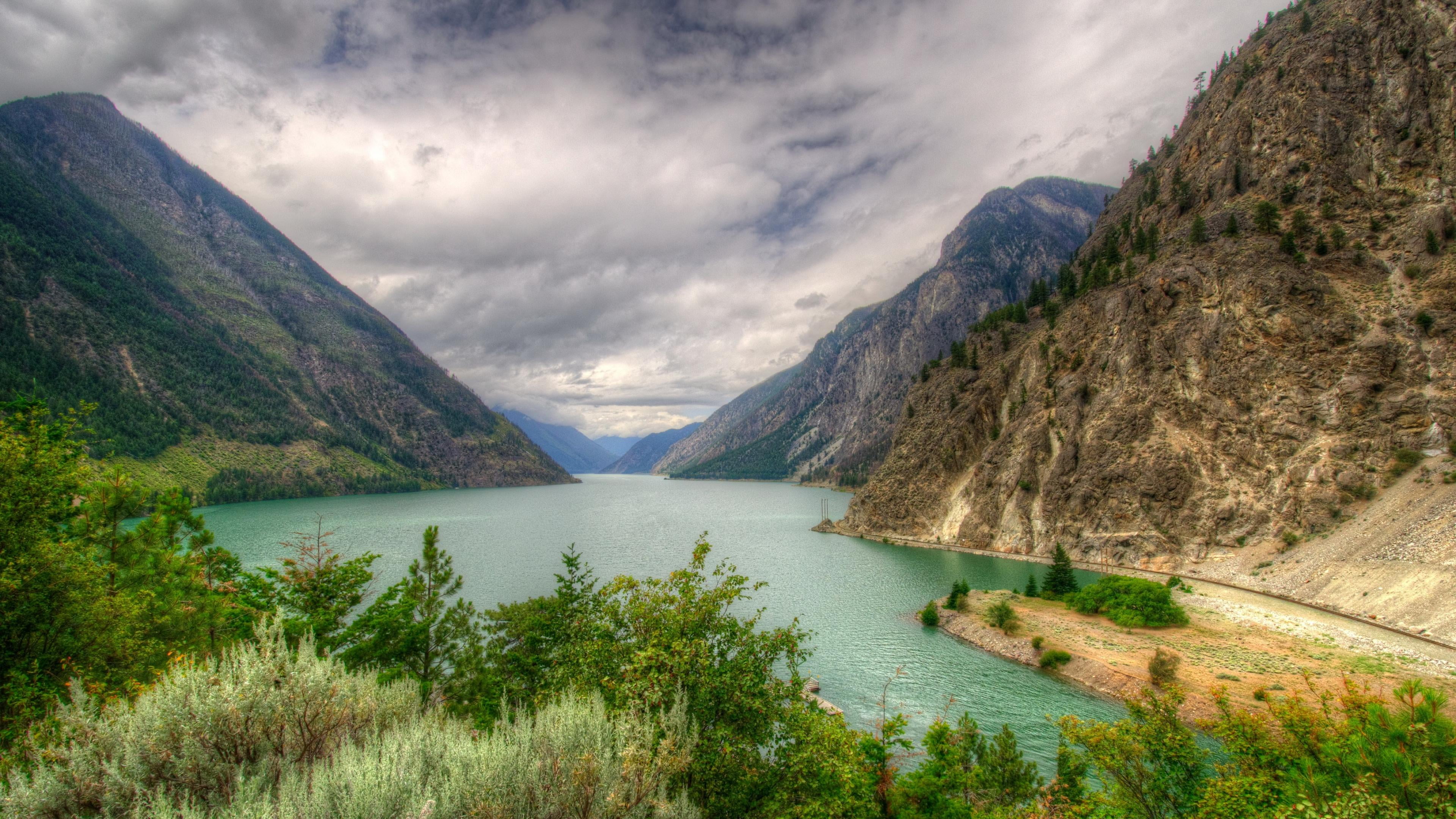 lake, non-urban scene, landscape, mountain, outdoors, tranquility, mountain range, water, tranquil scene, lillooet, sky, hd, beauty in nature, environment, HD Wallpaper