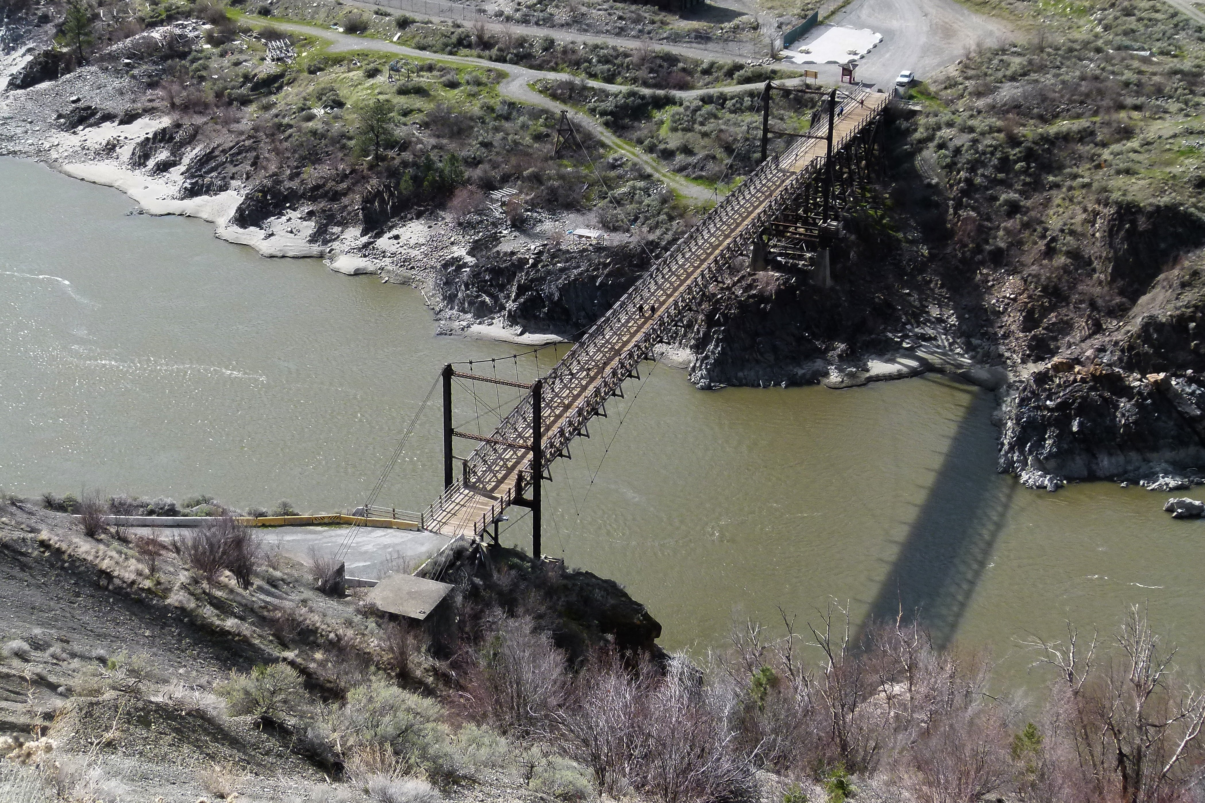 no people, high angle view, nature, built structure, scenic, water, tranquil scene, stream, lillooet, rocks, tree, bridge, old bridge, 4K, river, outdoors, HD Wallpaper