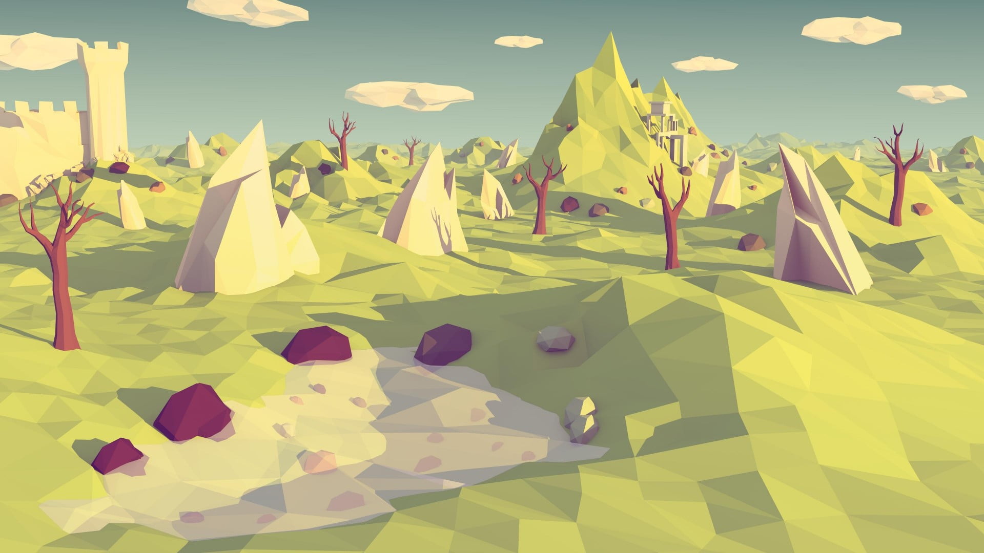 flower, no people, leaf, flag, low poly, plant, decoration, 1080P, studio shot, clouds, mountains, shadow, creativity, close-up, rock, nature, trees, digital art, HD Wallpaper