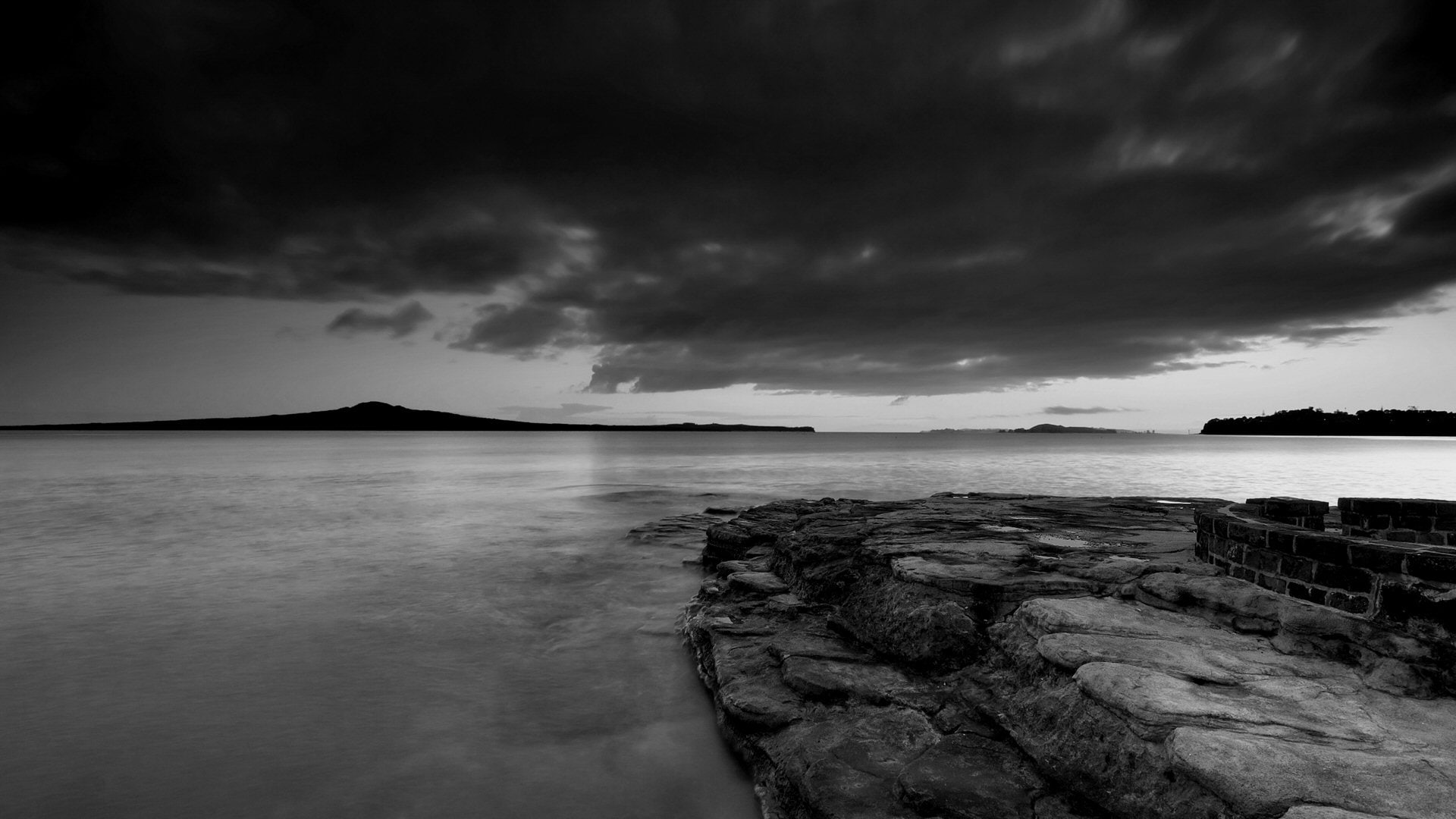 photography, shoreline, hd, landscape, grayscale, ocean, 1080P, bw, nature, HD Wallpaper