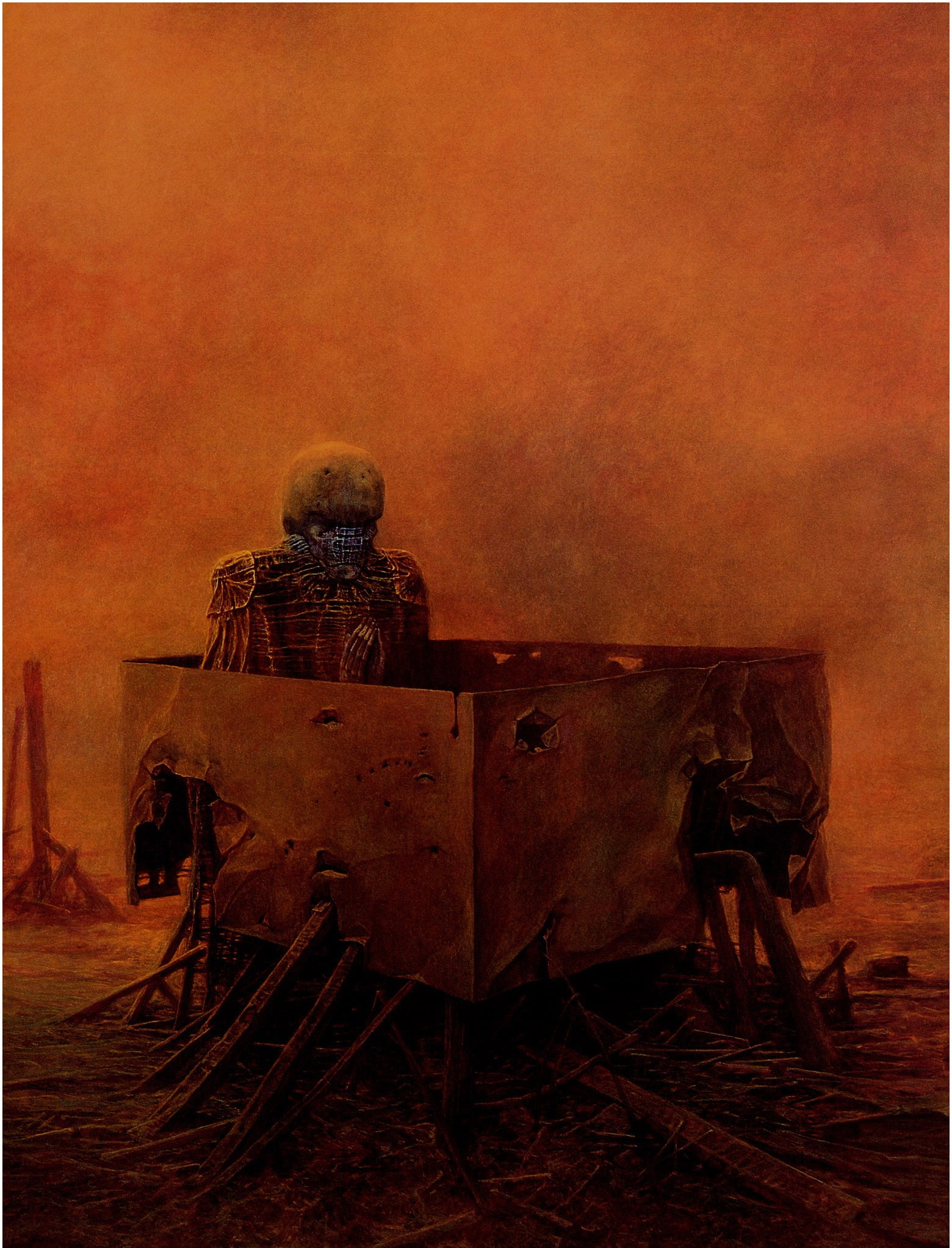 artwork, ski, zdzis, skeletons, steel box, aw, zdzisław beksiński, beksi, box, 1080P, steel, dark, Phone HD Wallpaper