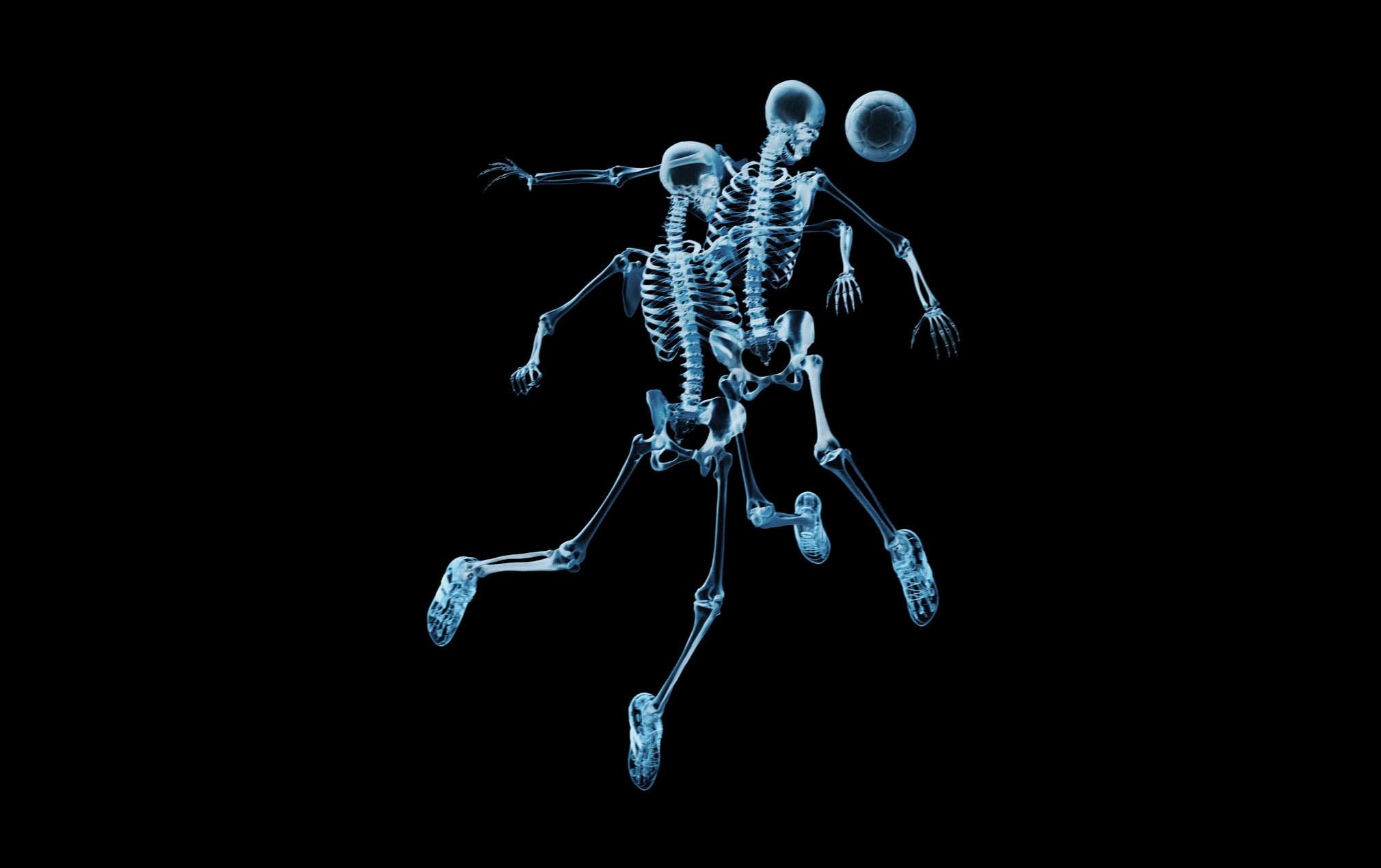 football, indoors, mid-air, x-ray, cut out, copy space, water, fragility, human, nature, motion, illustrations, skeletons, no people, two, technology, the ball, HD Wallpaper