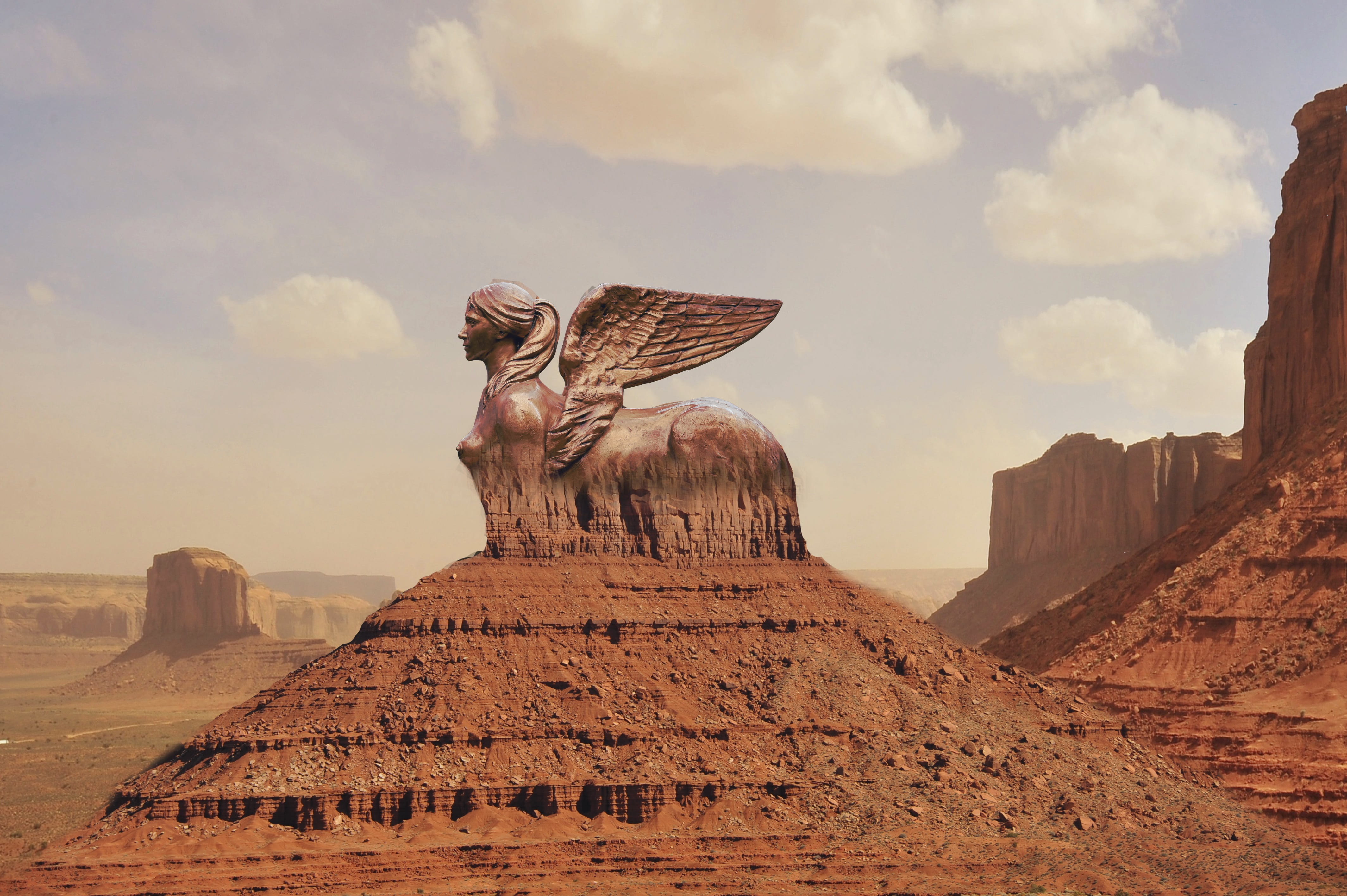 the past, stone, sky, mountain, statue, composing, formation, travel, travel destinations, dry, climate, rock formation, arid climate, fantasy, woman, sand stone, HD Wallpaper