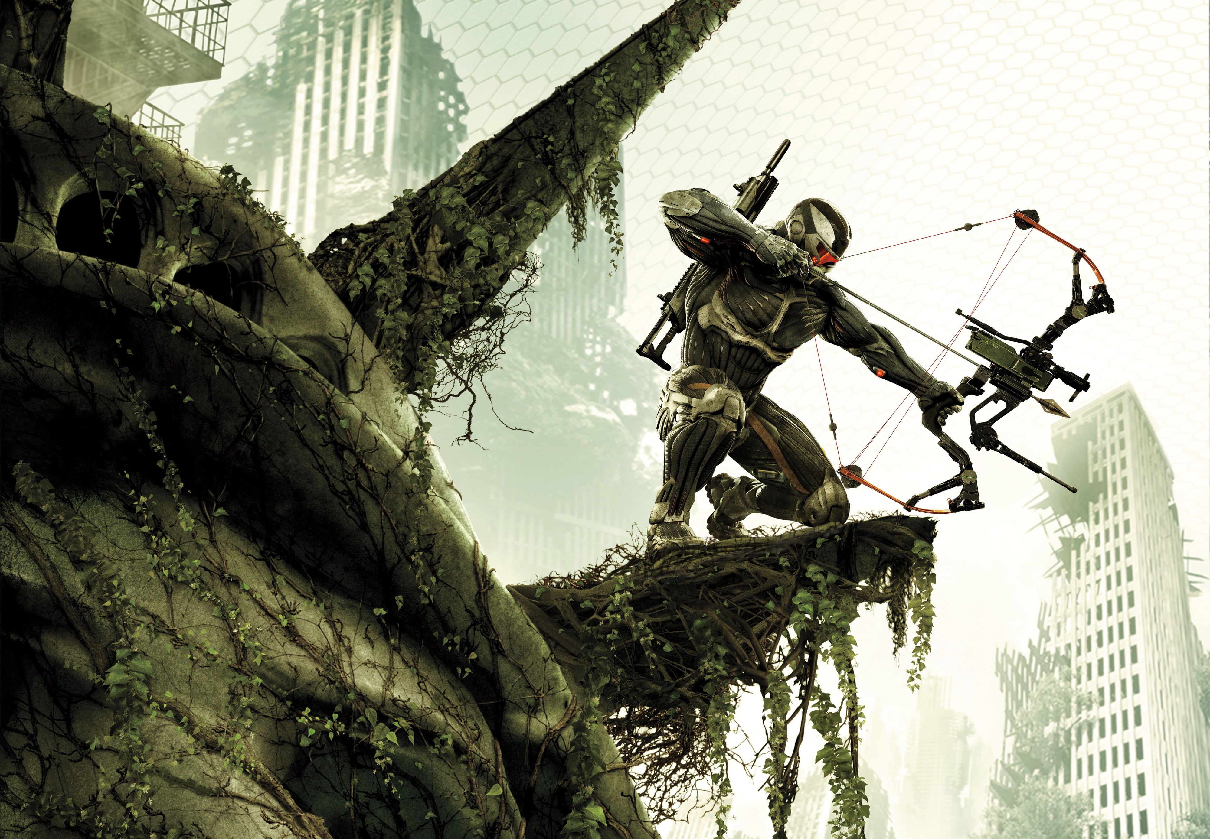 no people, leaves, nature, sculpture, representation, nanosuit, uSA, building exterior, machine, statue, oPS, Crytek, war, built structure, weapon, sky, HD Wallpaper