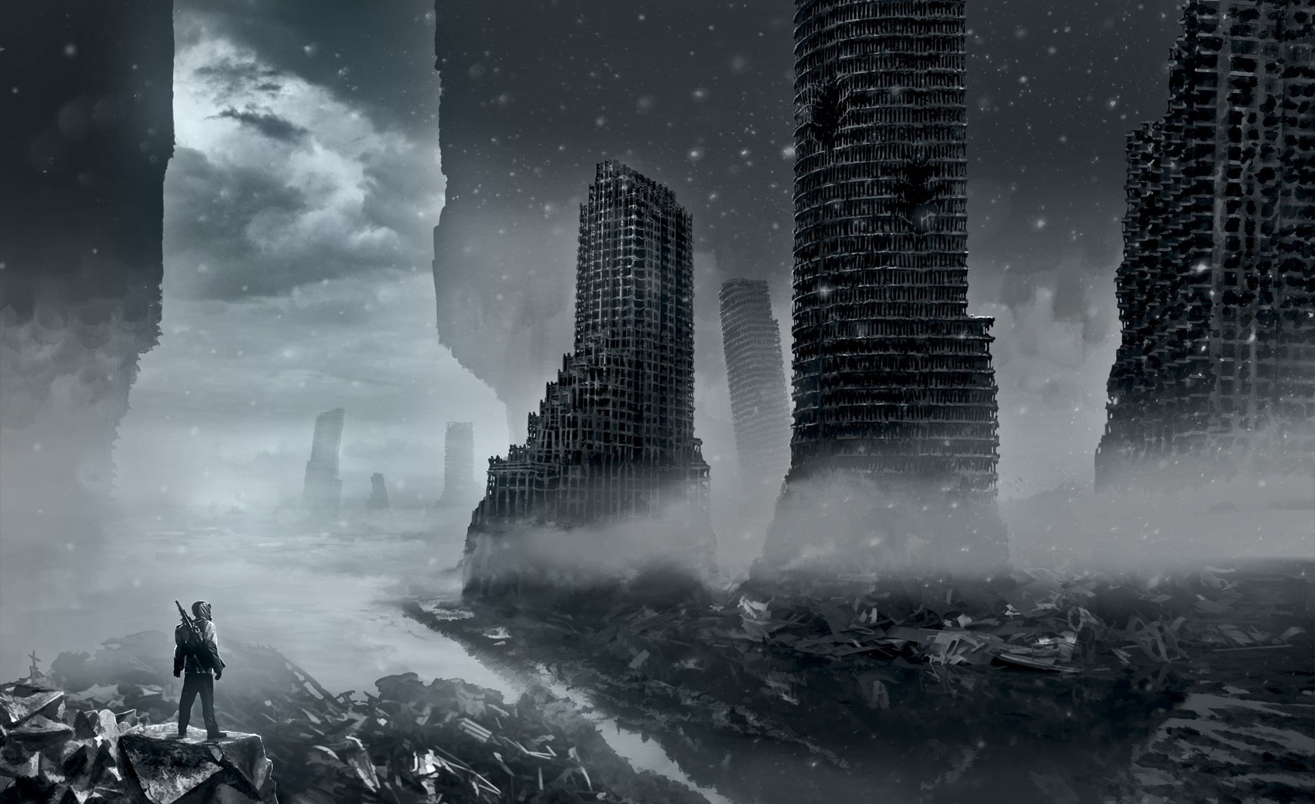 ruins, belief, men, lifestyles, architecture, night, snow, built structure, people, travel, tourism, water, sky, real people, tower, black Color, backgrounds, HD Wallpaper