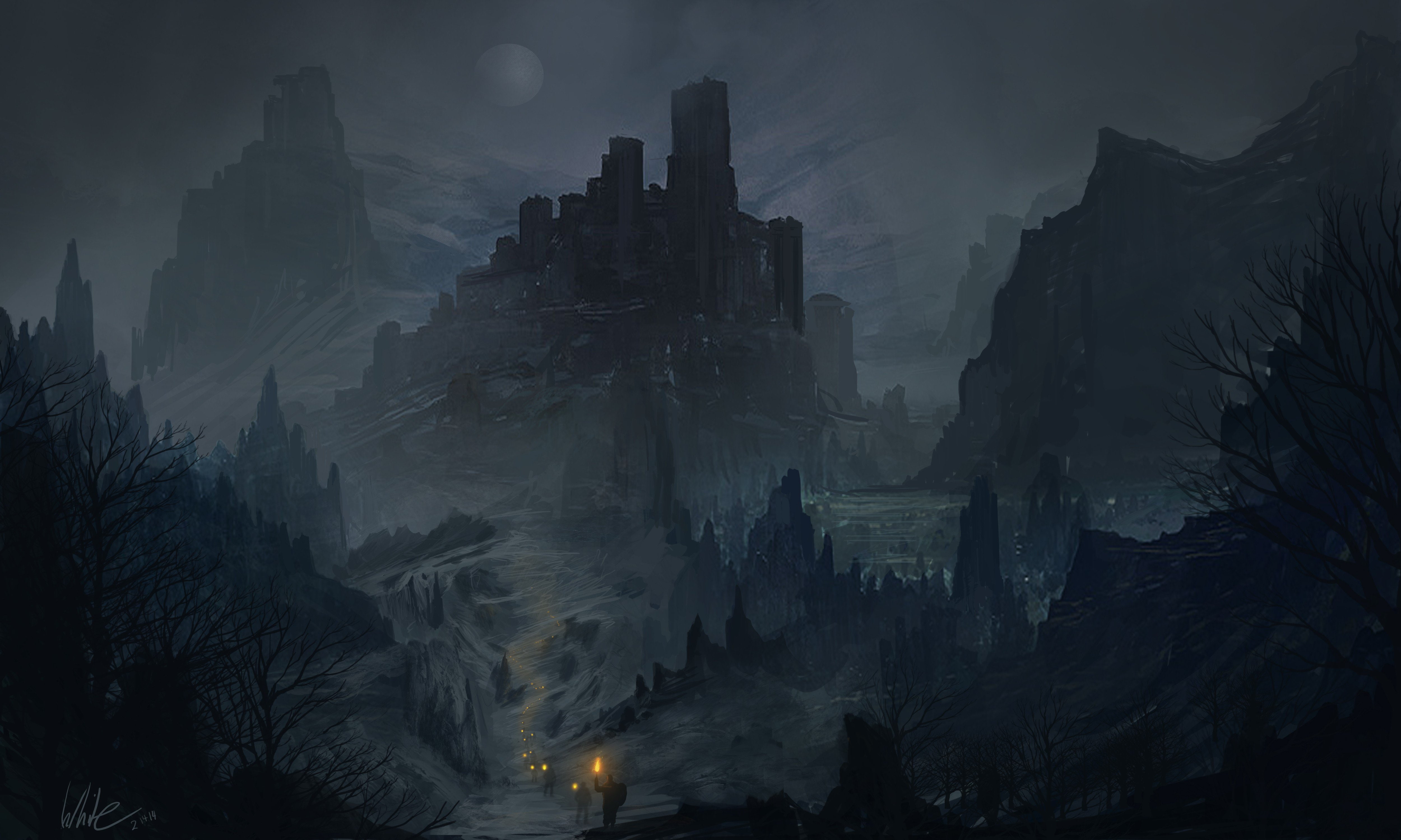 4K, Concept, art, rocks, People, artwork, fantasy, mist, path, Dark, Trees, mountains, Dead, HD Wallpaper