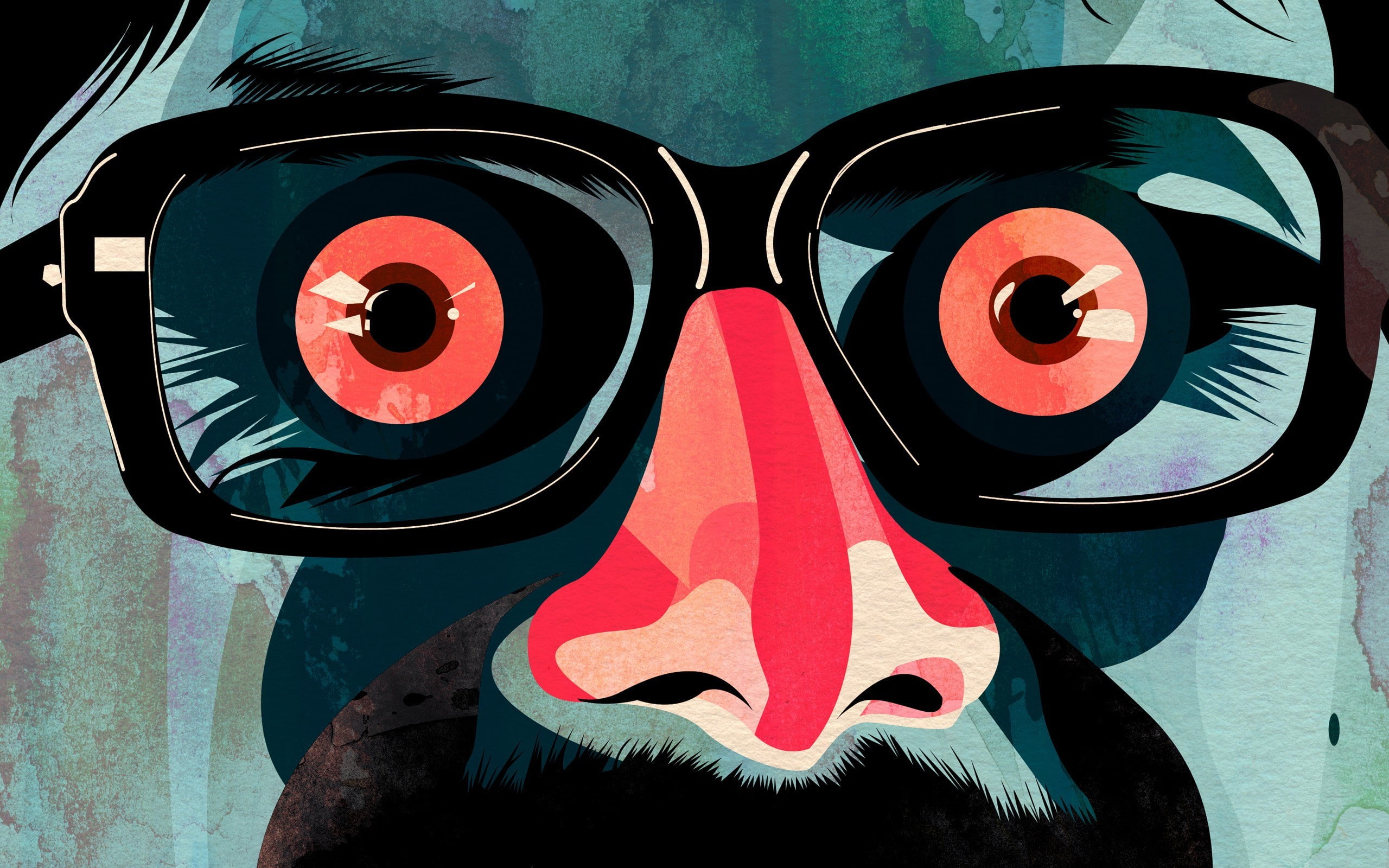 2K, artwork, scary face, face, red eyes, men, eyes, glasses, HD Wallpaper