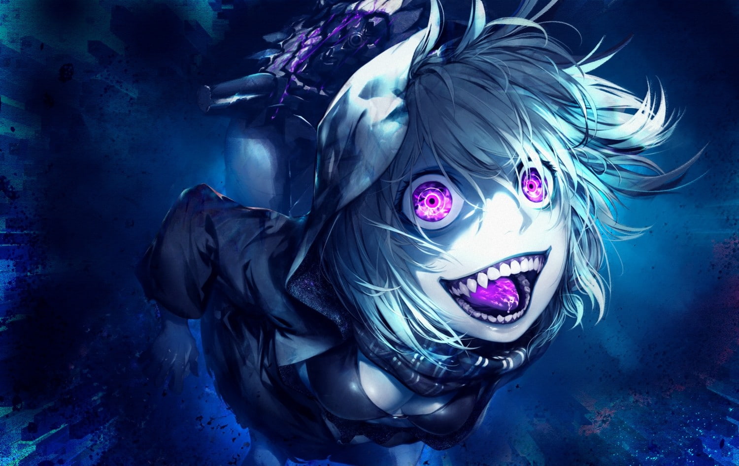 scary face, Re-Class Battleship, 720P, anime, Kantai Collection, manga, purple eyes, HD Wallpaper