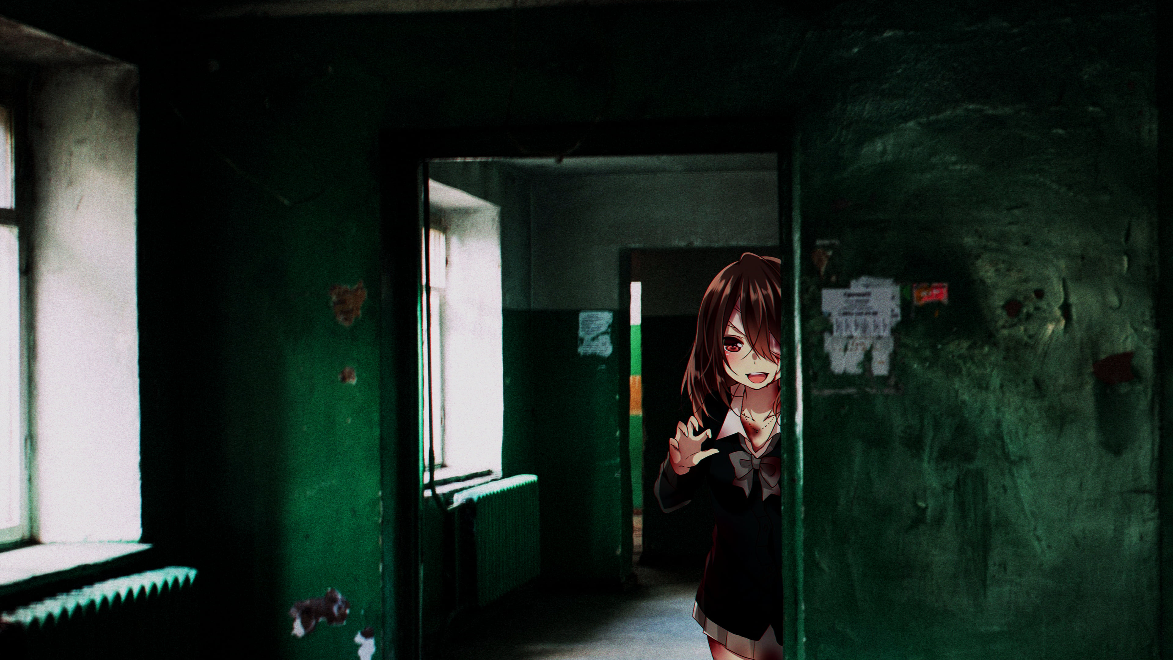 house, Russia, anime, 4K, scary face, creepy, anime_irl, abandoned, anime girls, HD Wallpaper