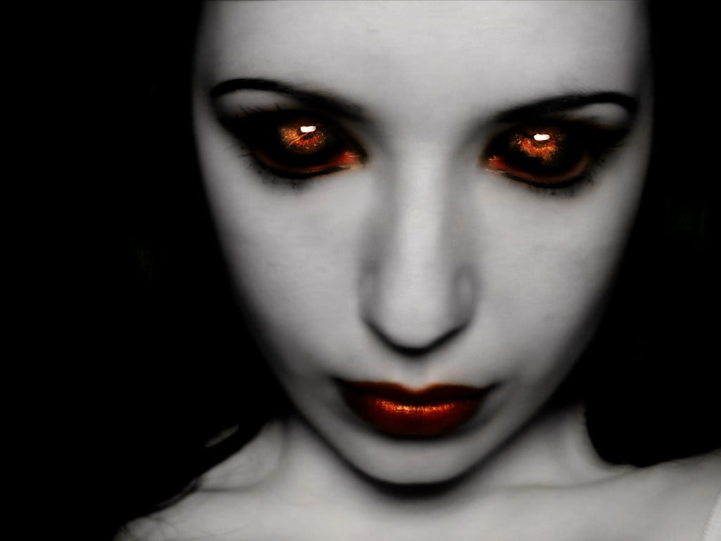 headshot, demon - fictional character, looking at camera, halloween, lipstick, portrait, scary, girl, evil, eyeshadow, beautiful woman, dark, HD Wallpaper