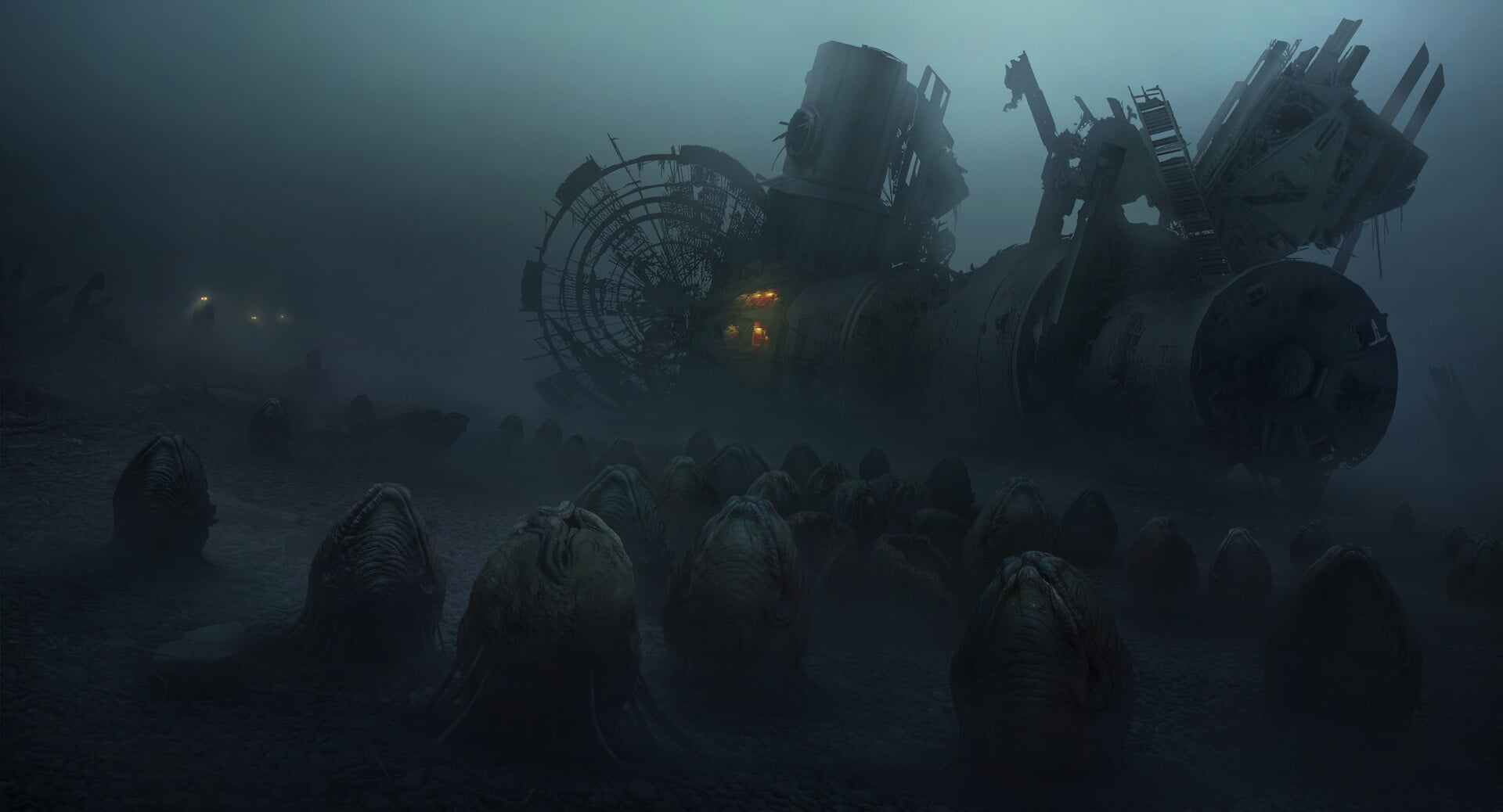 horror, Yuri Hill, 1080P, artwork, aliens, Eggs (Alien), science fiction, HD Wallpaper