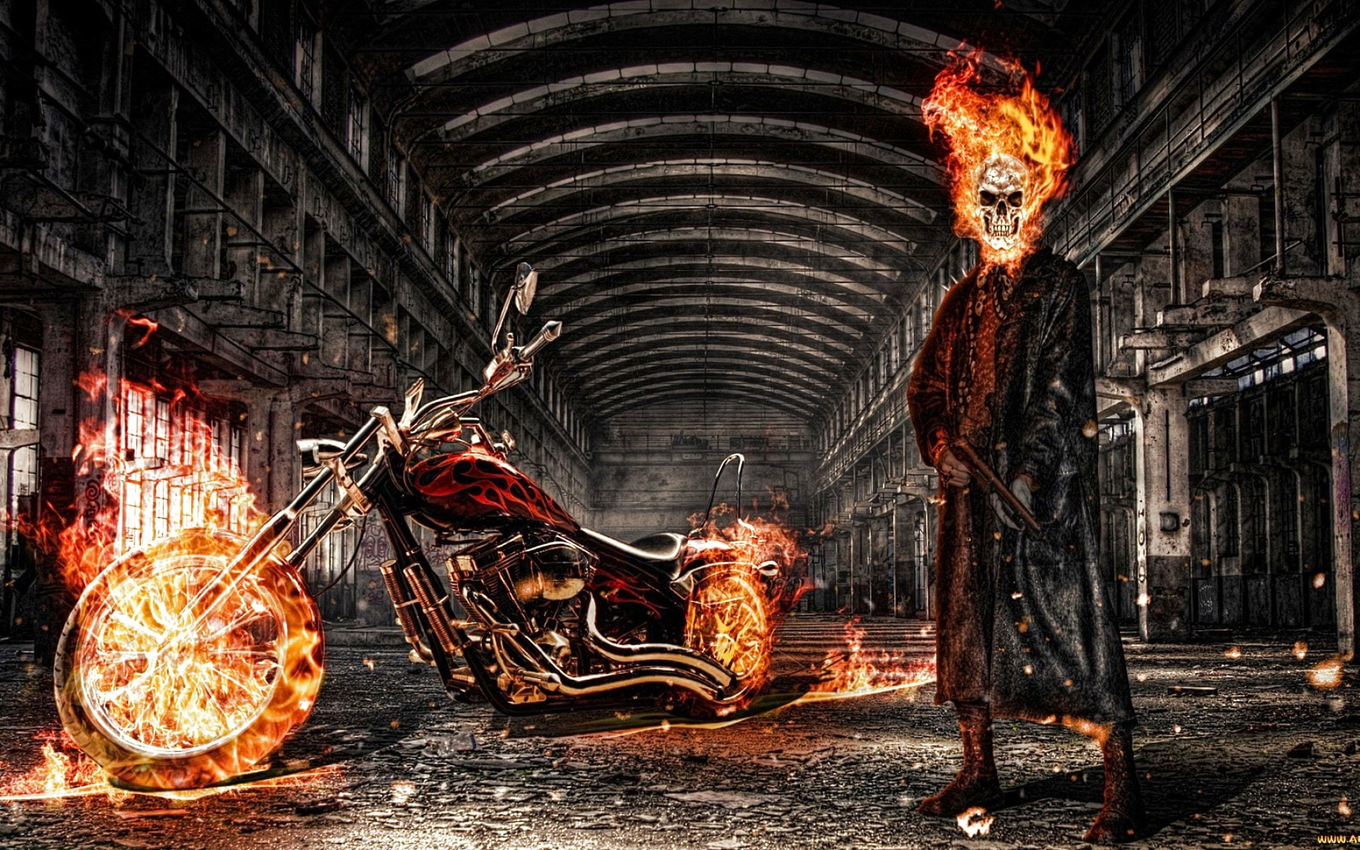 art, original, spooky, event, Ghost, illuminated, scary, fire, architecture, building exterior, artistic, Chopper, artwork, skull, heat - temperature, Rider, HD Wallpaper