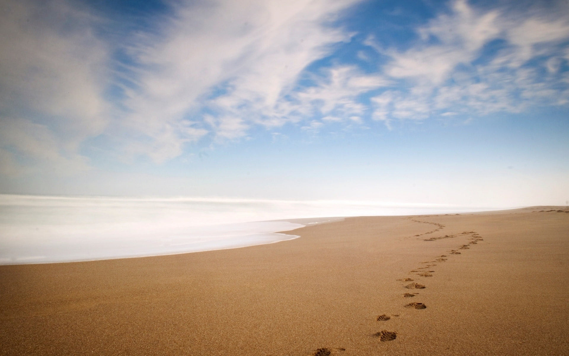 footprints, beach, ocean, 1080P, hd, nature, HD Wallpaper