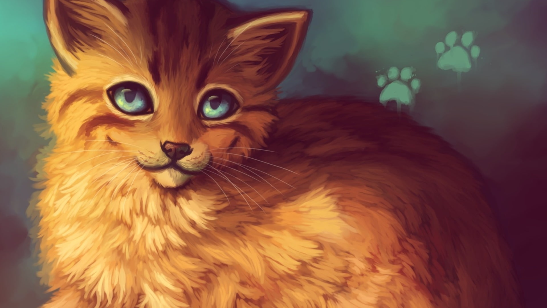 paws, footprints, domestic, animal head, whisker, portrait, animal eye, close-up, red, digital art, pets, yellow eyes, animal body part, vertebrate, indoors, HD Wallpaper