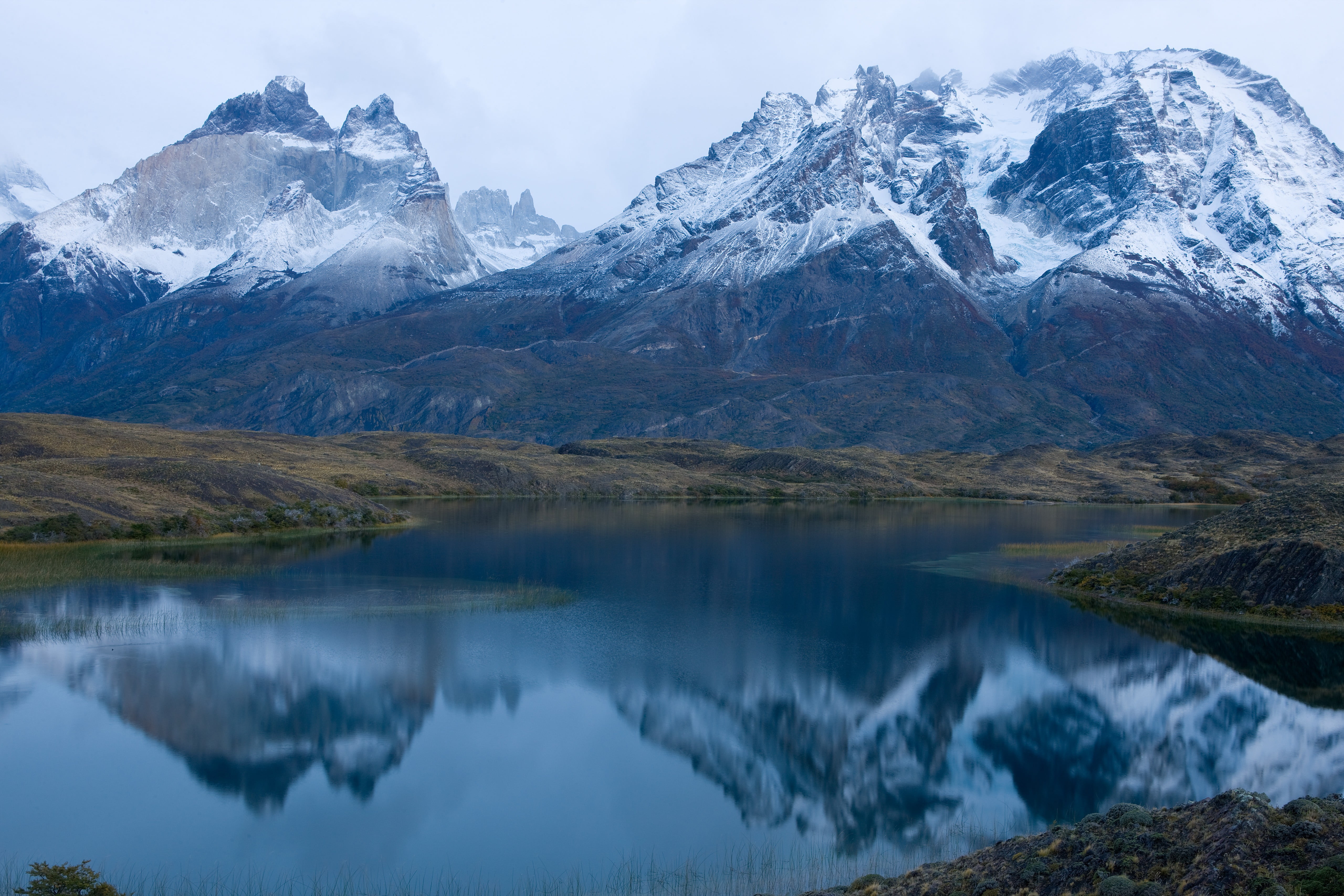water, outdoors, non-urban scene, environment, 5K, sky, morning, reflection lake, scenics - nature, beauty in nature, mountain range, Torres del Paine, HD Wallpaper