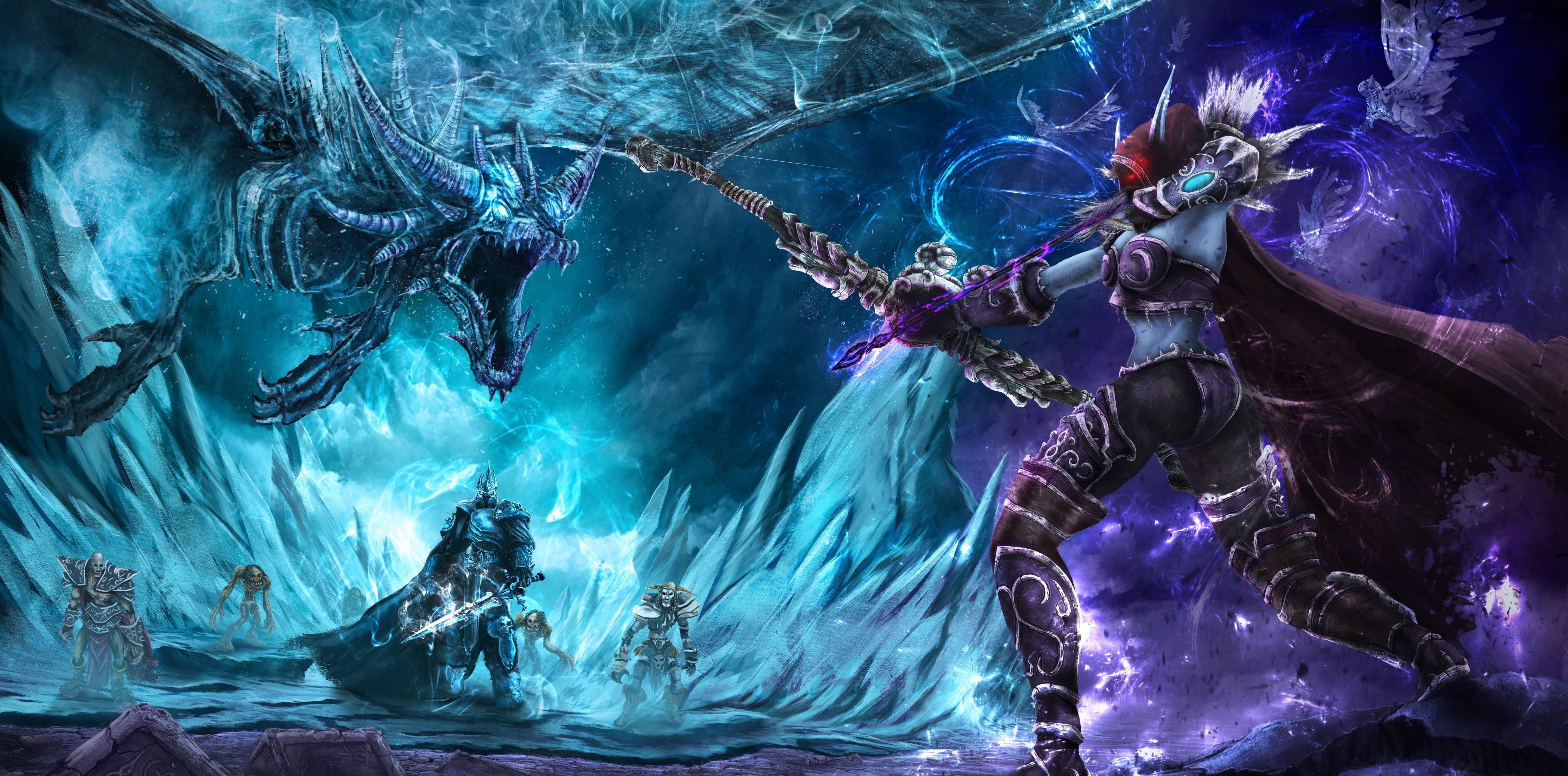 motion, indoors, cold temperature, dancing, night, performance, women, nature, water, ice, group of people, people, clothing, blue, music, heroes of the storm lich king world of warcraft sylvanas windrunner archers dragon undead, HD Wallpaper