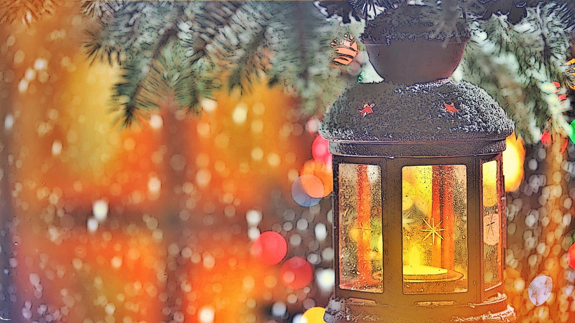 black, nature, electric lamp, window, 1080P, decoration, coniferous tree, plant, beauty in nature, hanging, lights, cold temperature, orange color, focus on foreground, HD Wallpaper