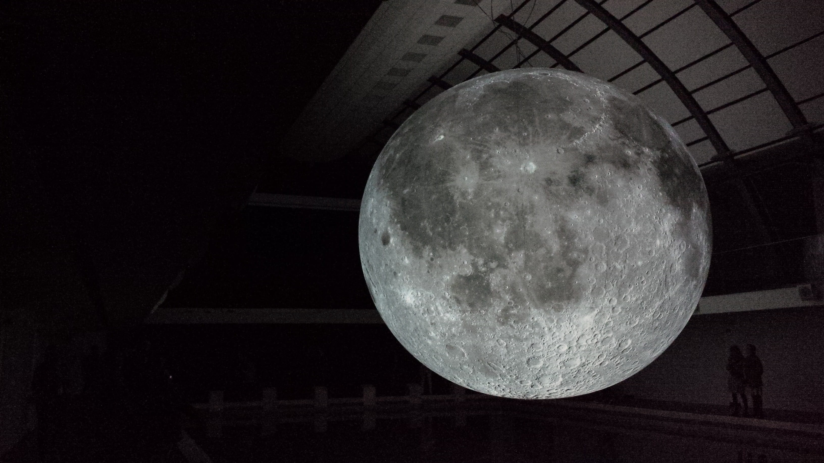 space and astronomy, moon, crater, astronomy, astrology, circle, dark, travel, outdoors, ball-shaped, museum, low angle view, planet, science, planetary moon, HD Wallpaper