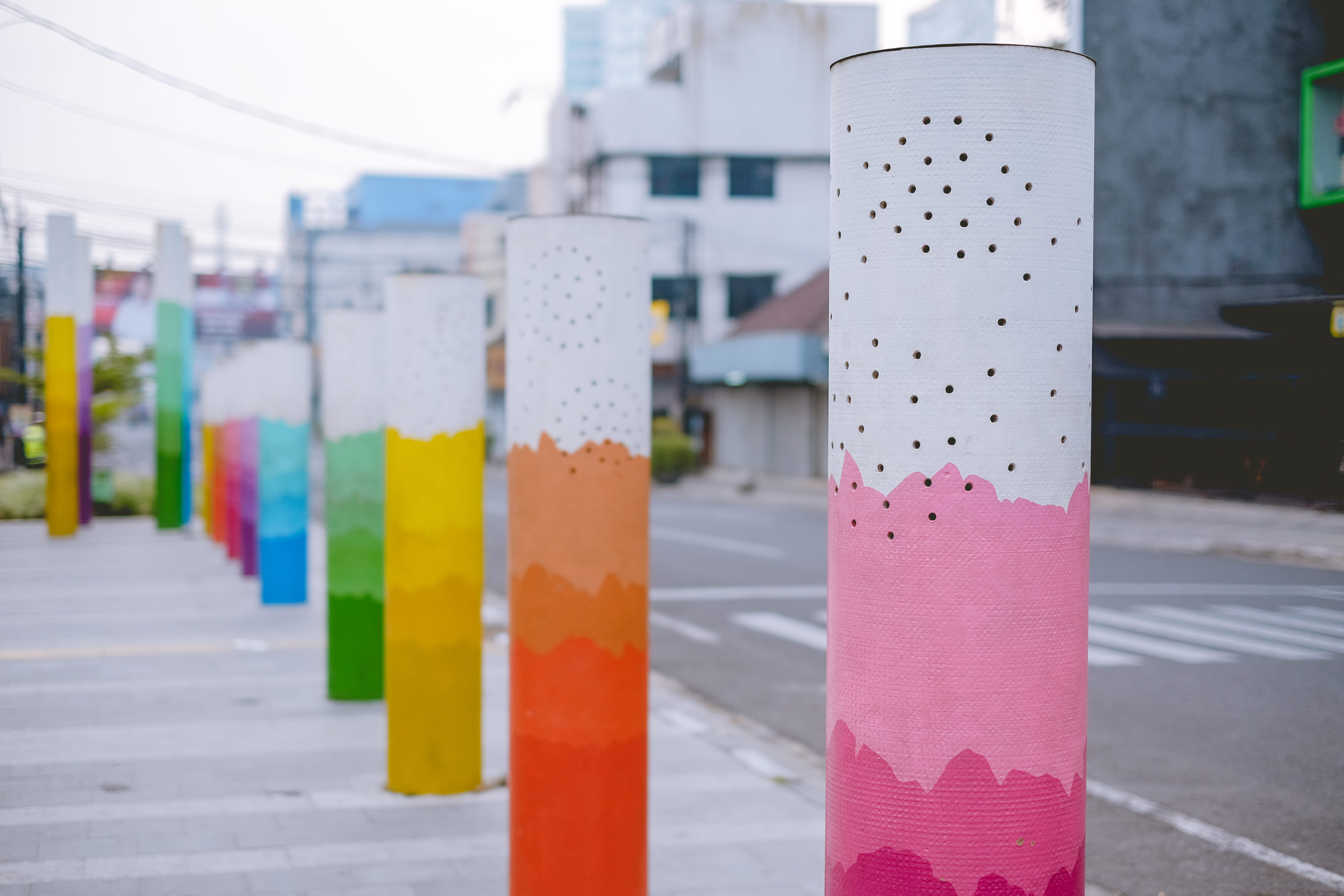 paint, city, road, 4K, close-up, pink color, creativity, bandung, architecture, colors, selective focus, multi colored, street, public space, outdoors, HD Wallpaper