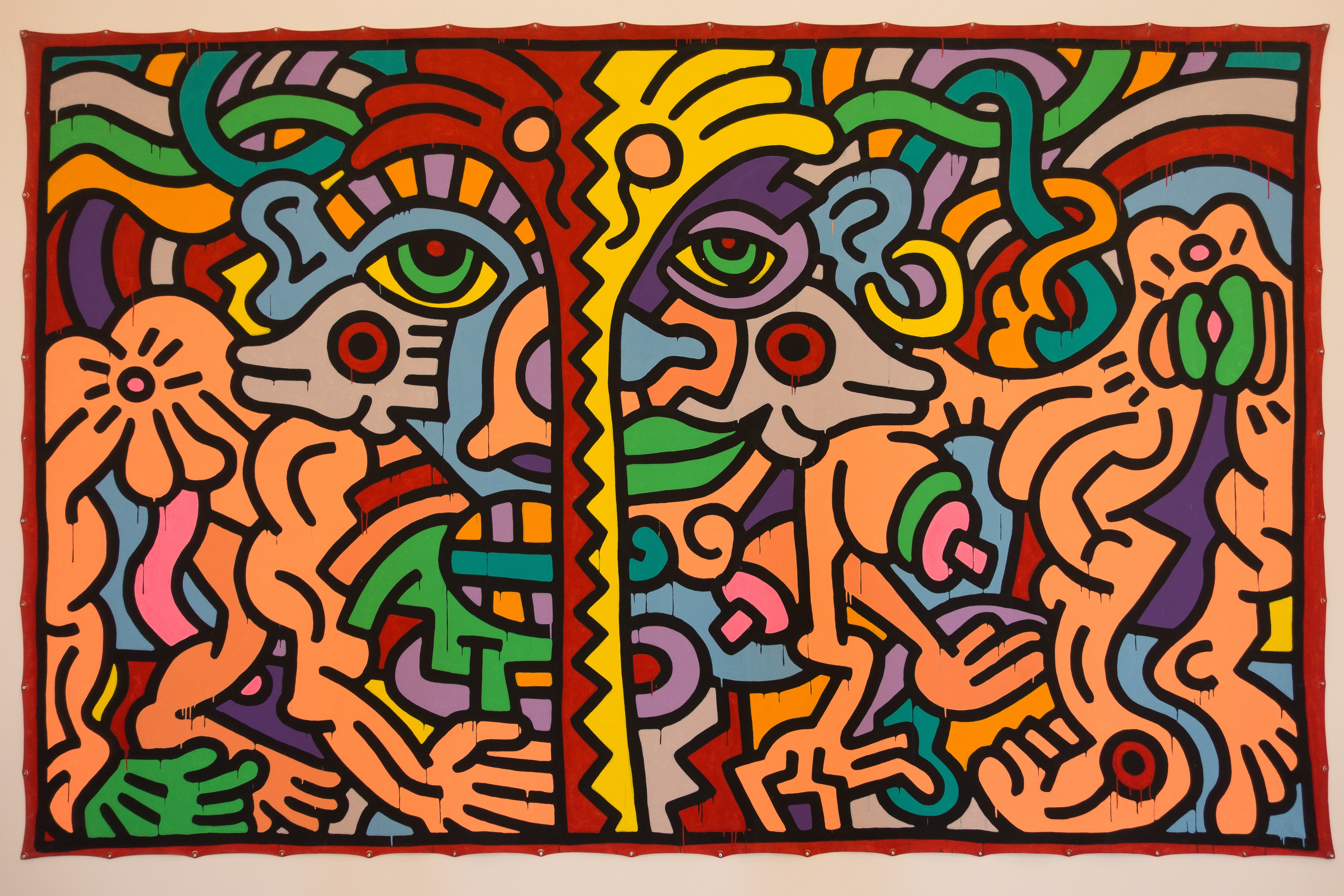 abstract, 5K, white home, keith haring, ulm, gallery, pattern, oil, craft, man, focus on foreground, indoors, museum, acrylic, transfer print, visitors, HD Wallpaper